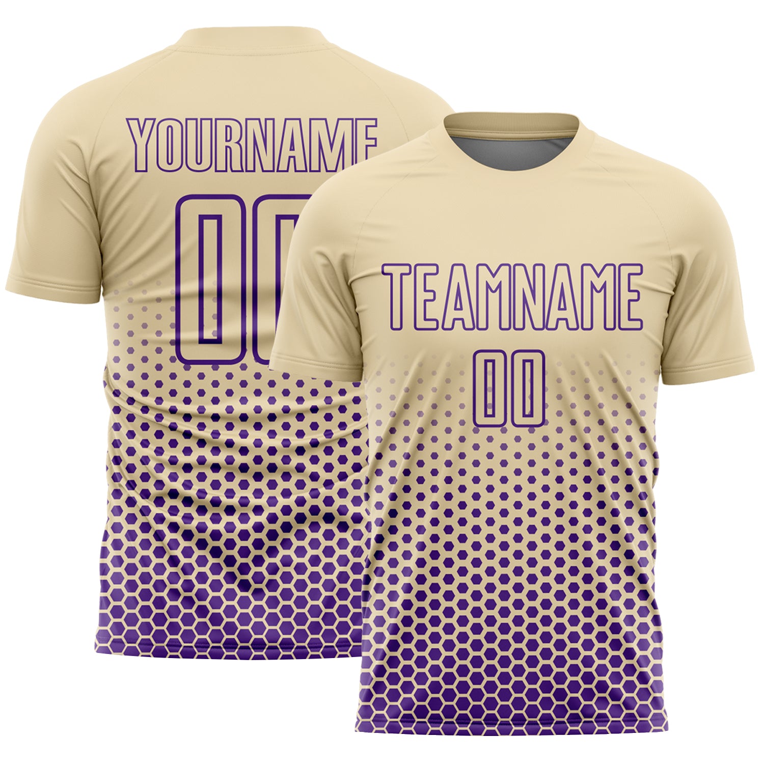 Custom Cream-Purple Geometric Hexagonal Dot Gradient Sublimation Soccer Uniform Jersey