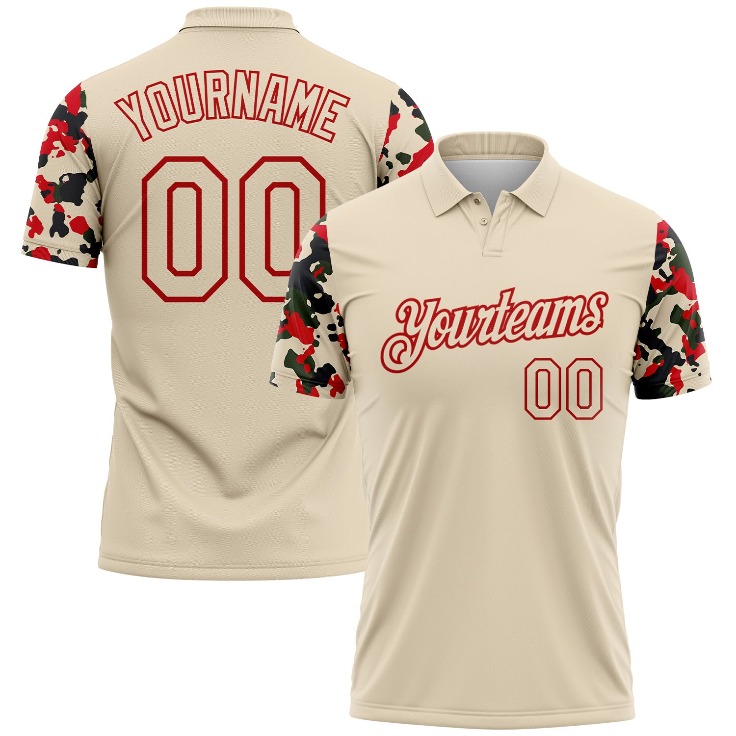 Custom Cream-Red Camo Two Tone Performance Polo Shirt