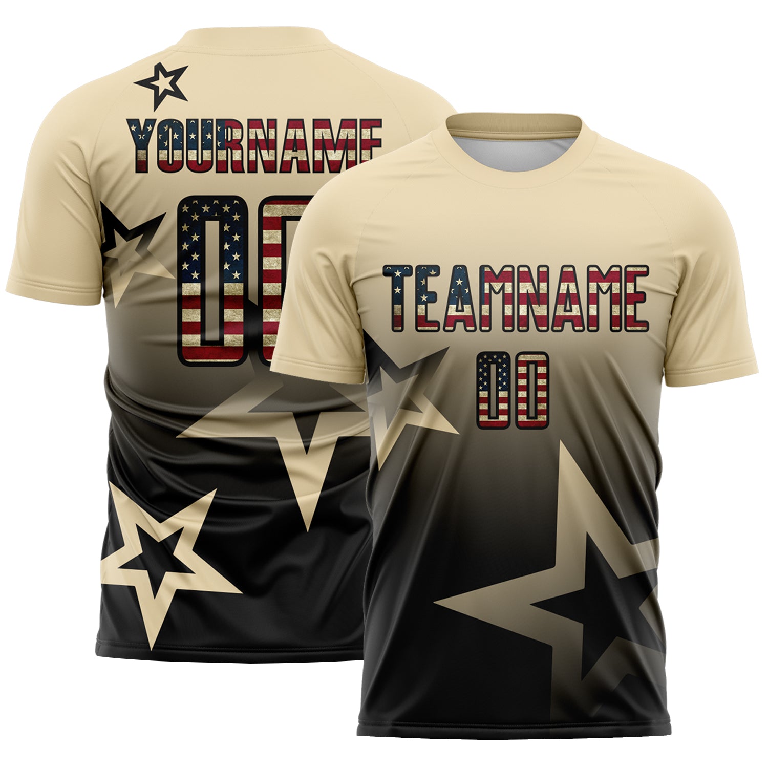 Custom Cream Vintage USA Flag-Black Gradient Style Twinkle Star Sublimation Soccer Uniform Jersey