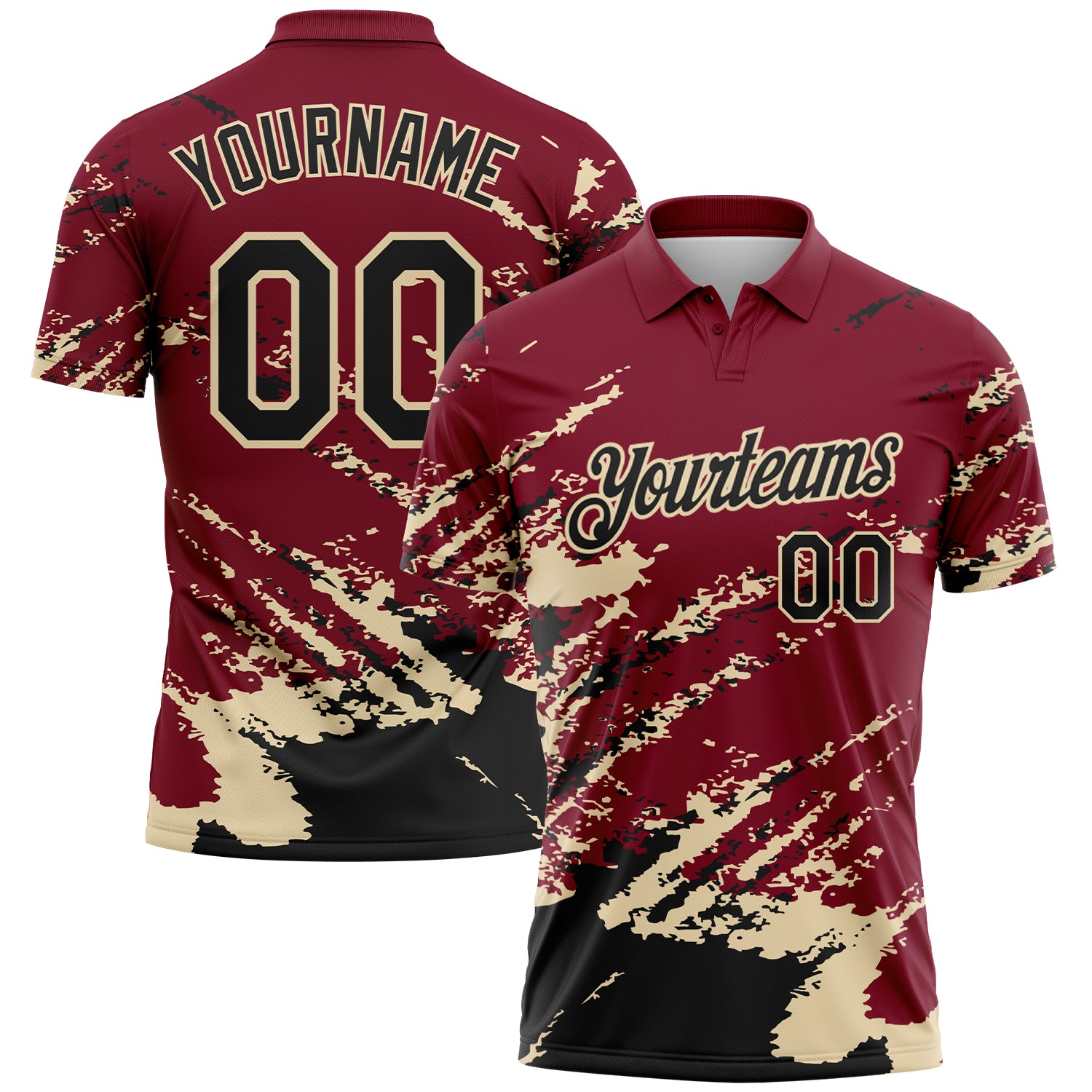 Custom Crimson Black-Cream Brush Stroke Shatter Splatter Performance Polo Shirt