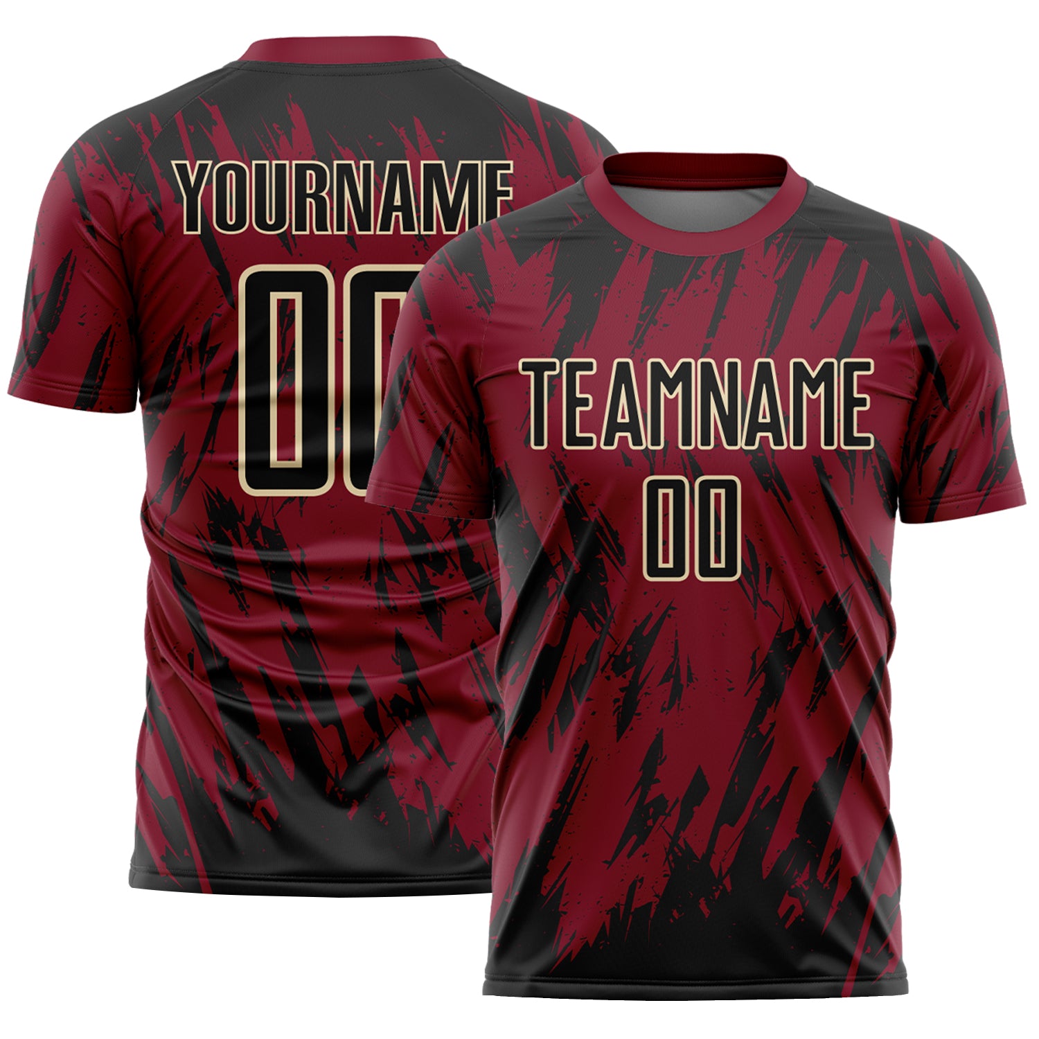 Custom Crimson Black-Cream Splatter Torn Sharp Brush Stroke Sublimation Soccer Uniform Jersey