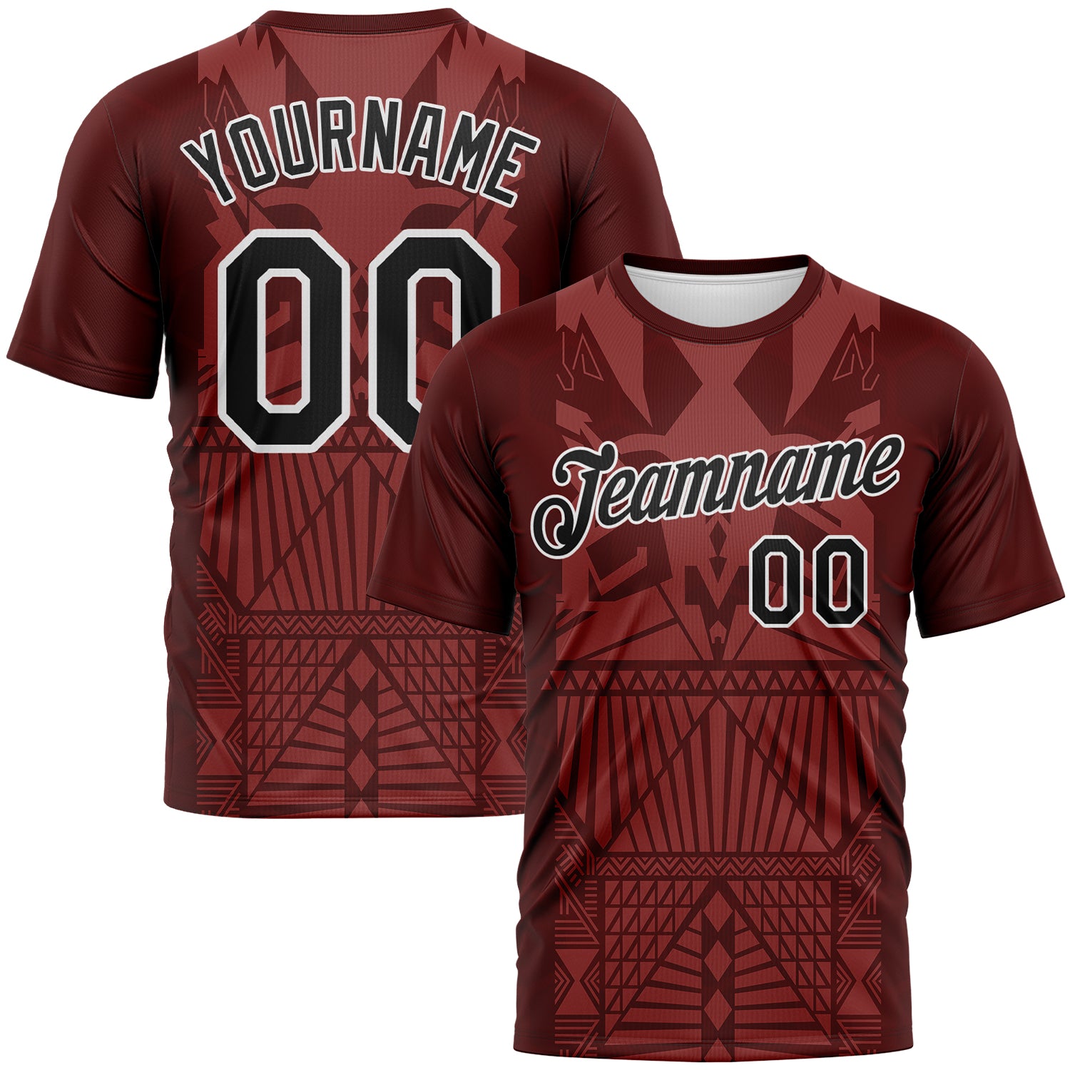 Custom Crimson Black-White 3D Pattern Tribal Geometric Performance T-Shirt