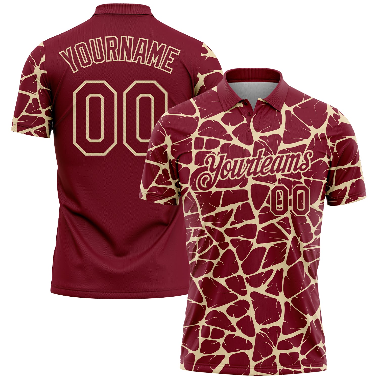 Custom Crimson-Cream 3D Pattern Abstract Network Crackle Performance Polo Shirt