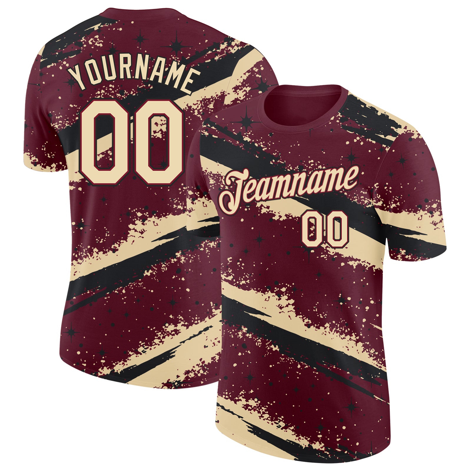 Custom Crimson Cream-Black Brush Stroke Splatter Starburst Performance T-Shirt