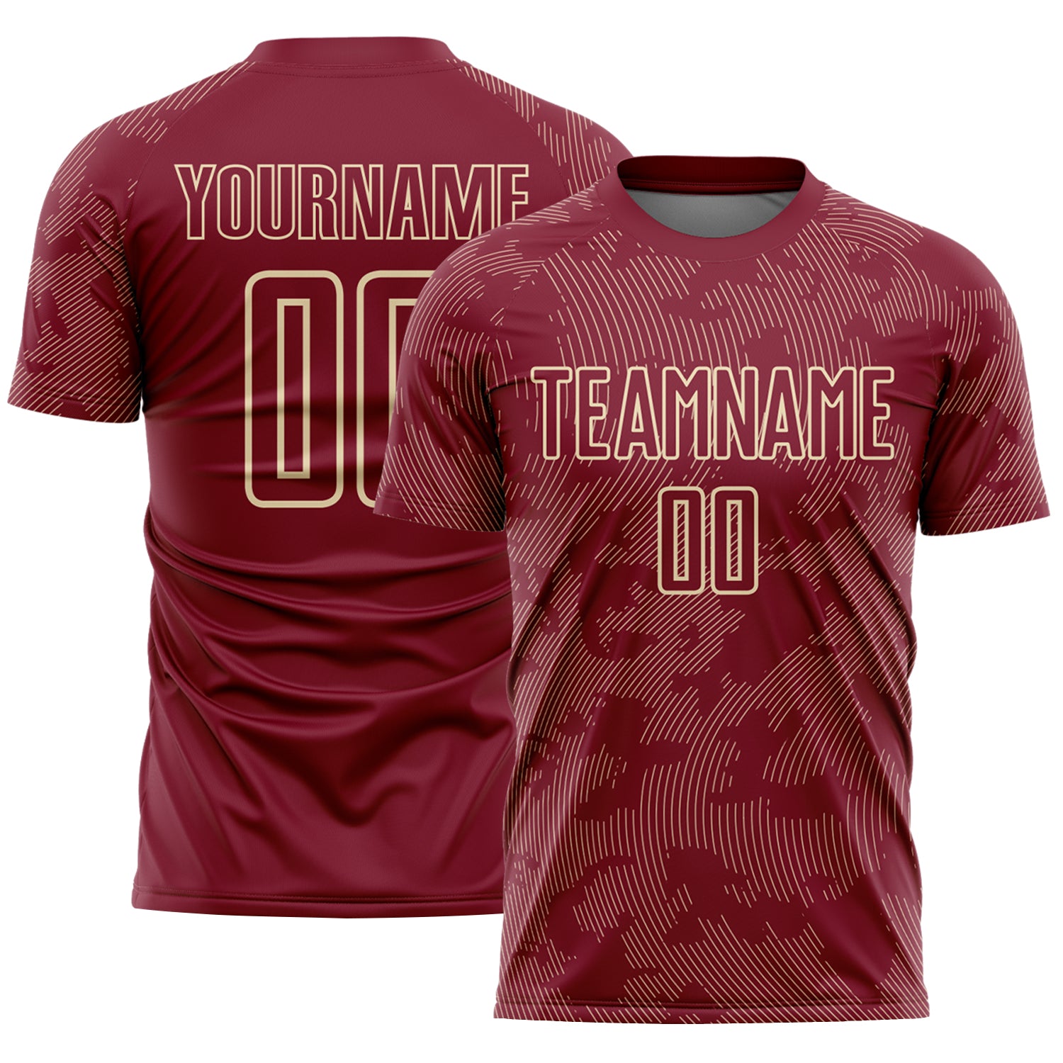 Custom Crimson-Cream Curve Lines Sublimation Soccer Uniform Jersey