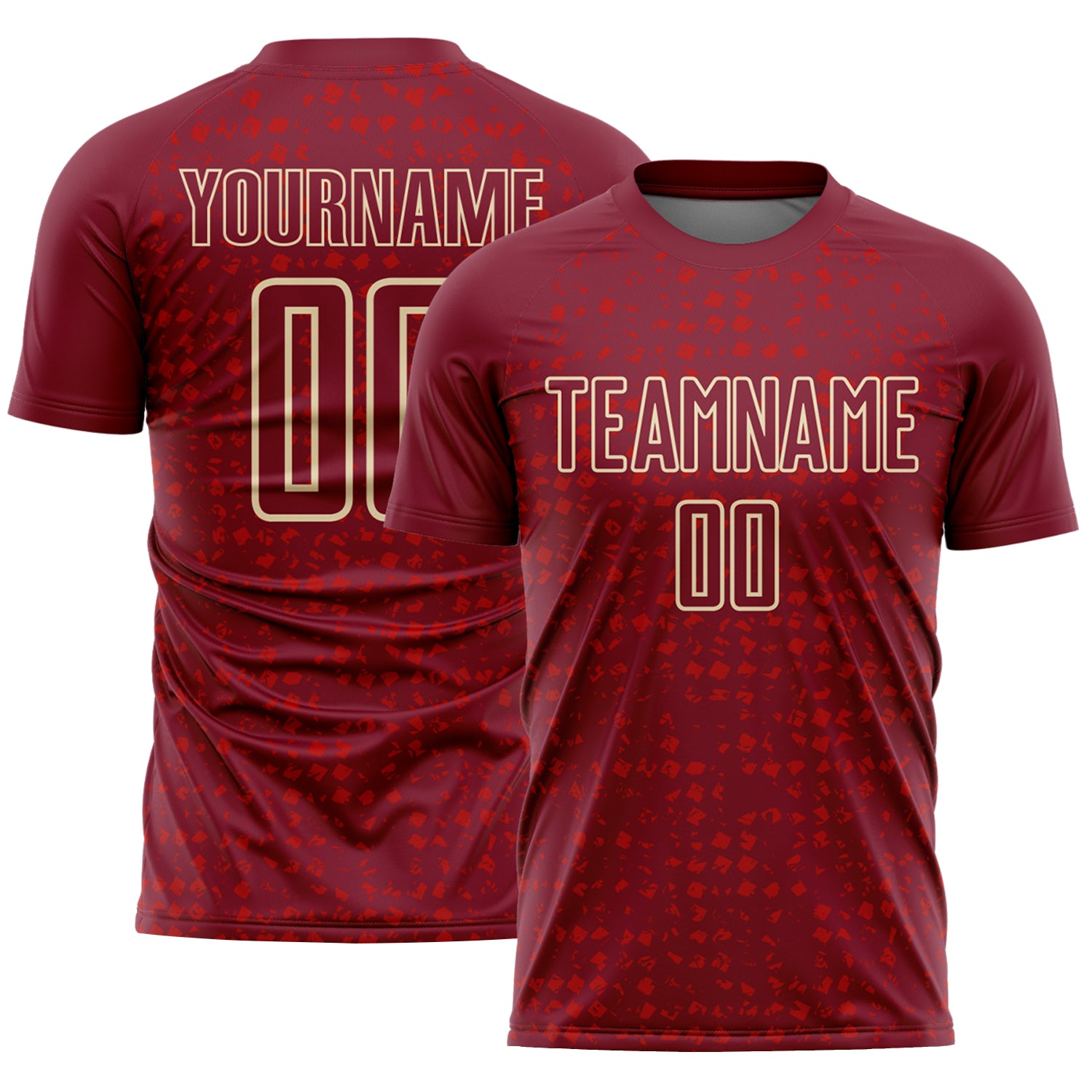 Custom Crimson Cream-Red Digital Geometric Fragment Speckles Sublimation Soccer Uniform Jersey