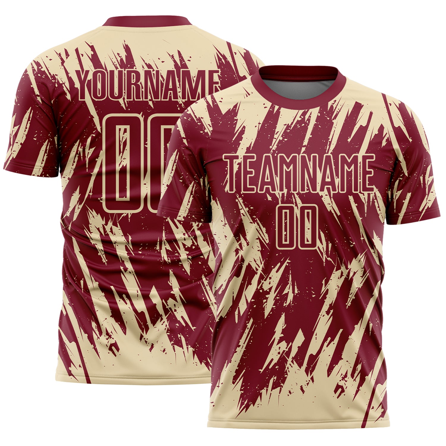 Custom Crimson-Cream Splatter Torn Sharp Brush Stroke Sublimation Soccer Uniform Jersey
