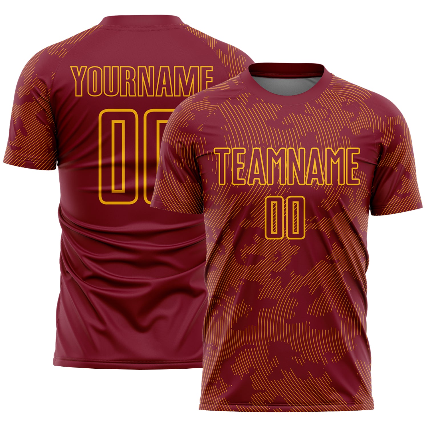 Custom Crimson-Gold Curve Lines Sublimation Soccer Uniform Jersey