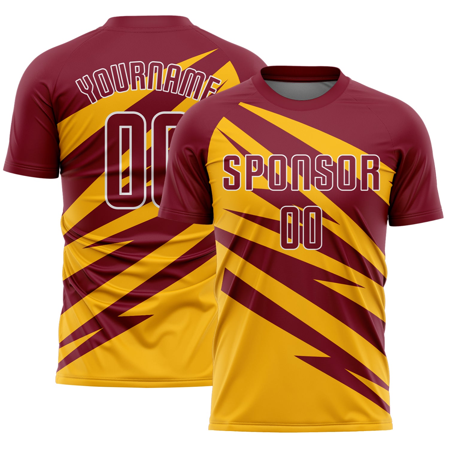 Custom Crimson Gold-White Abstract Line Sports Sublimation Soccer Uniform Jersey