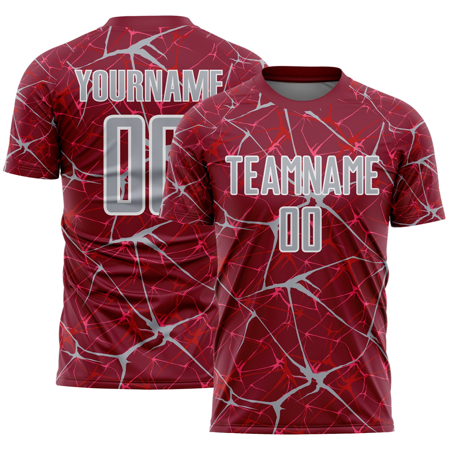 Custom Crimson Gray-White Abstract Network Crackle Sublimation Soccer Uniform Jersey