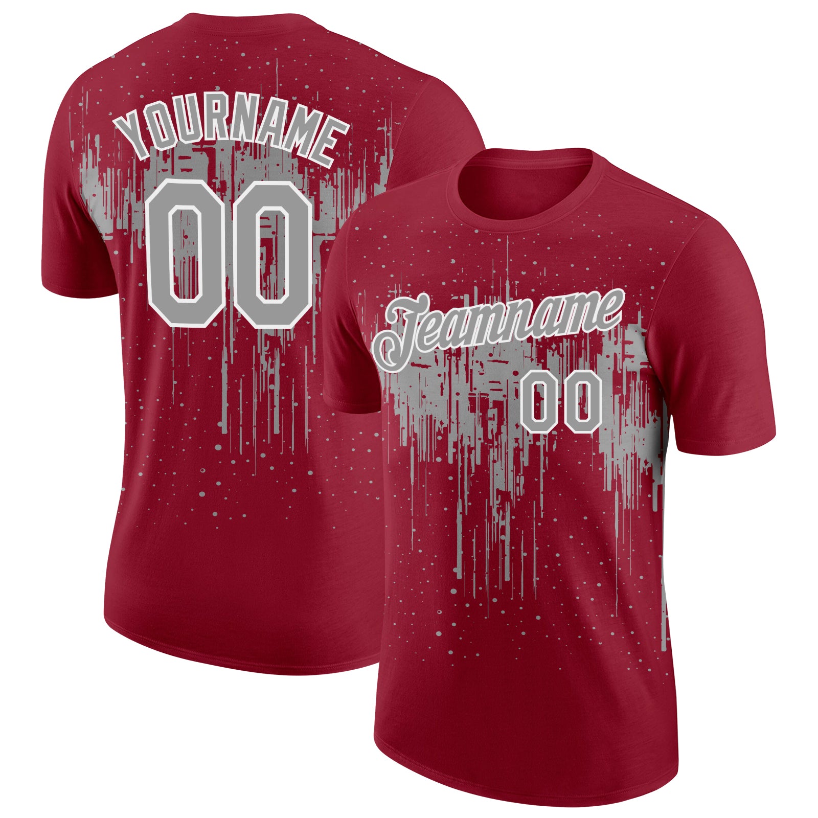 Custom Crimson Gray-White Dripping Splatter Paint Performance T-Shirt