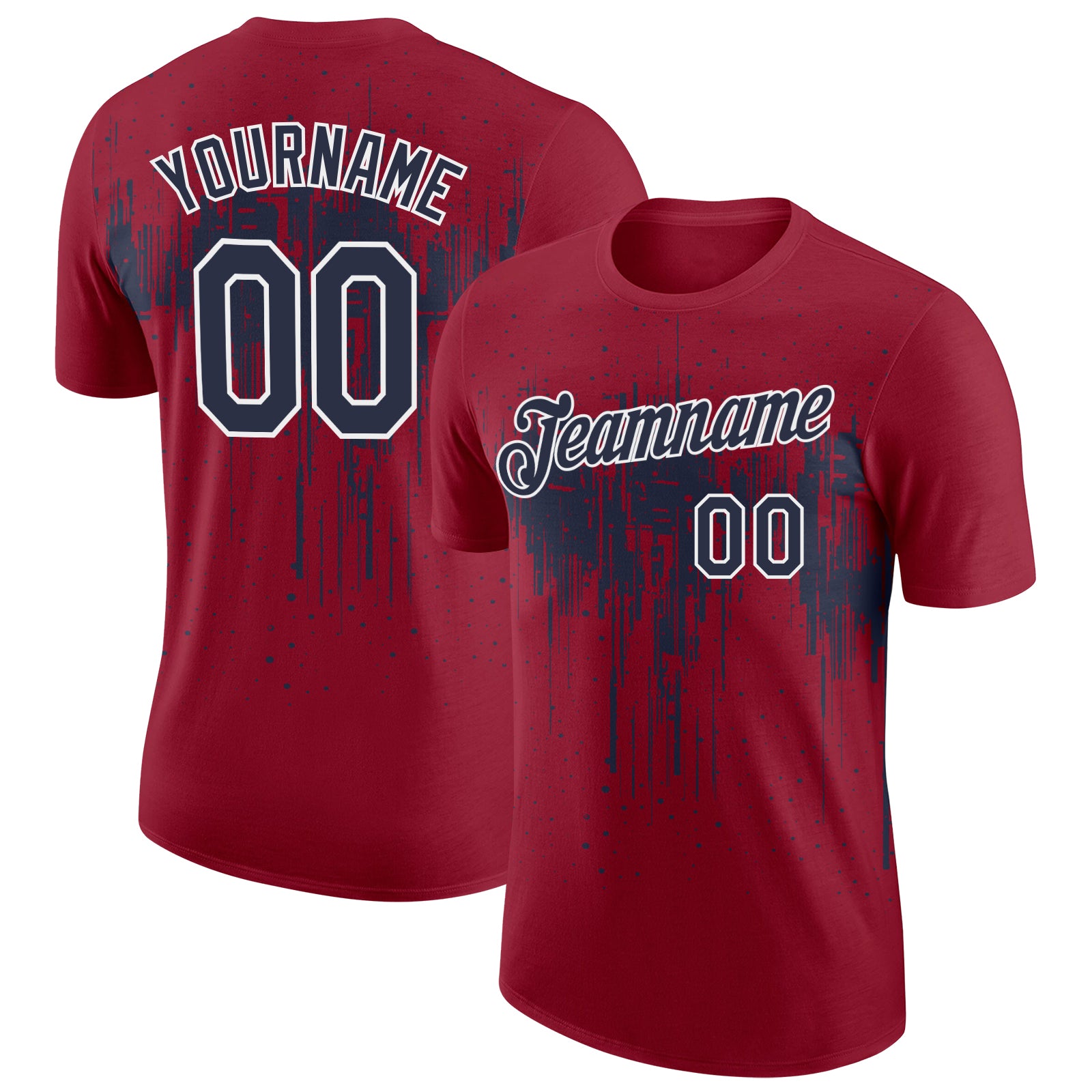 Custom Crimson Navy-White Dripping Splatter Paint Performance T-Shirt