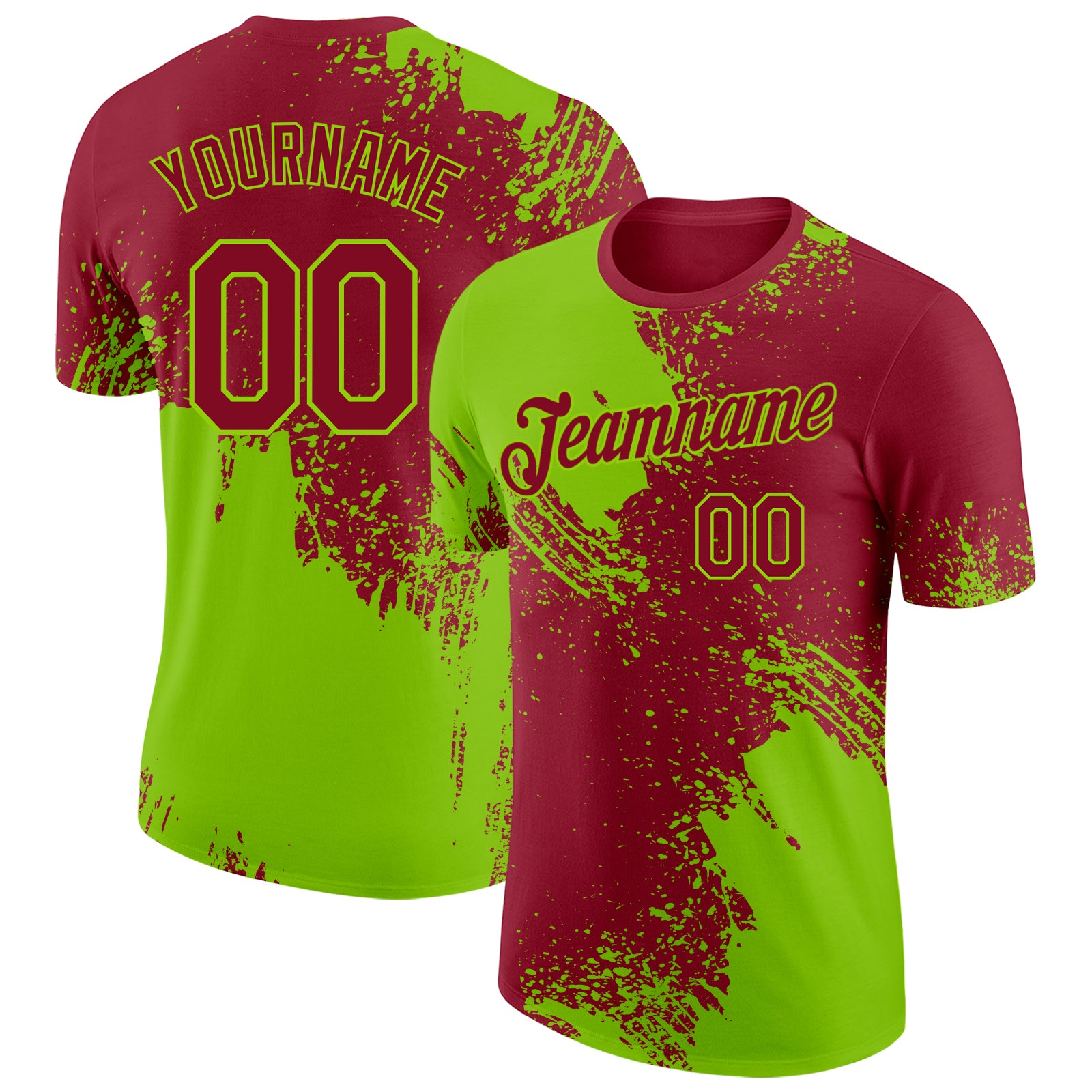 Custom Crimson-Neon Green Abstract Brush Stroke Performance T-Shirt