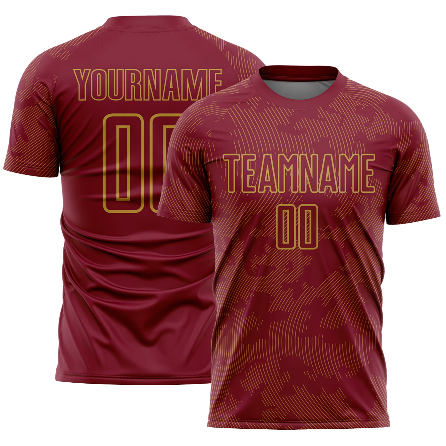Custom Crimson-Old Gold Curve Lines Sublimation Soccer Uniform Jersey