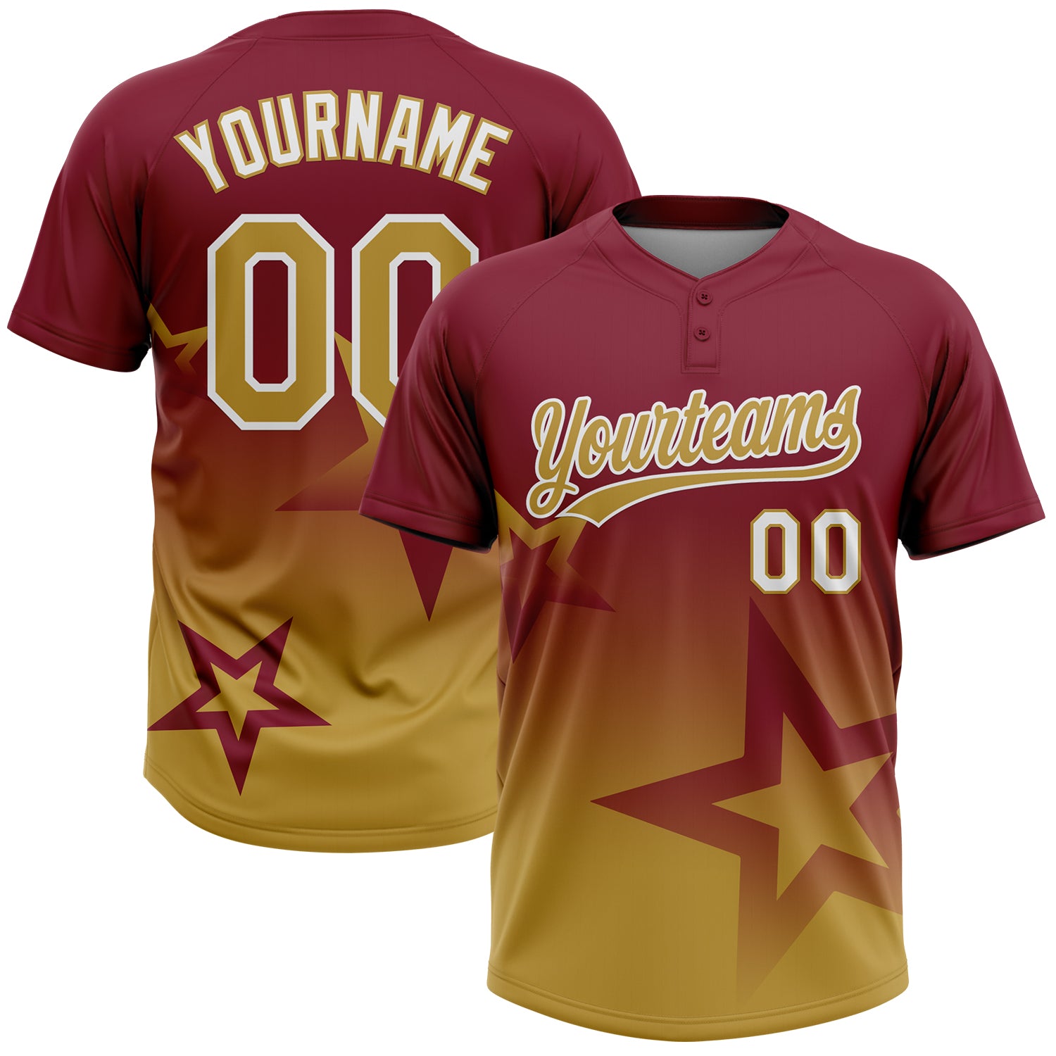 Custom Crimson Old Gold-White Gradient Style Twinkle Star Two-Button Unisex Softball Jersey