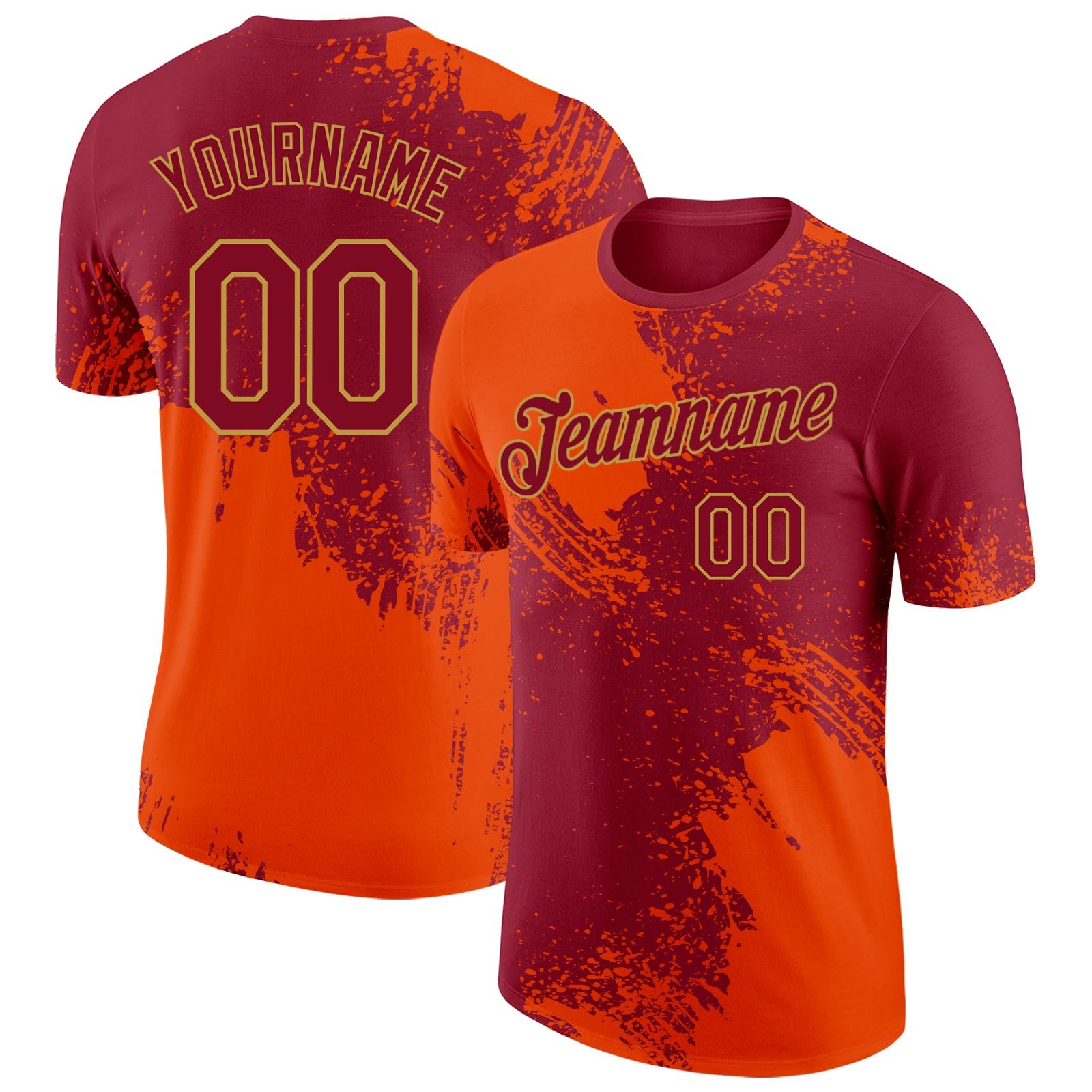 Custom Crimson Orange-Old Gold Abstract Brush Stroke Performance T-Shirt