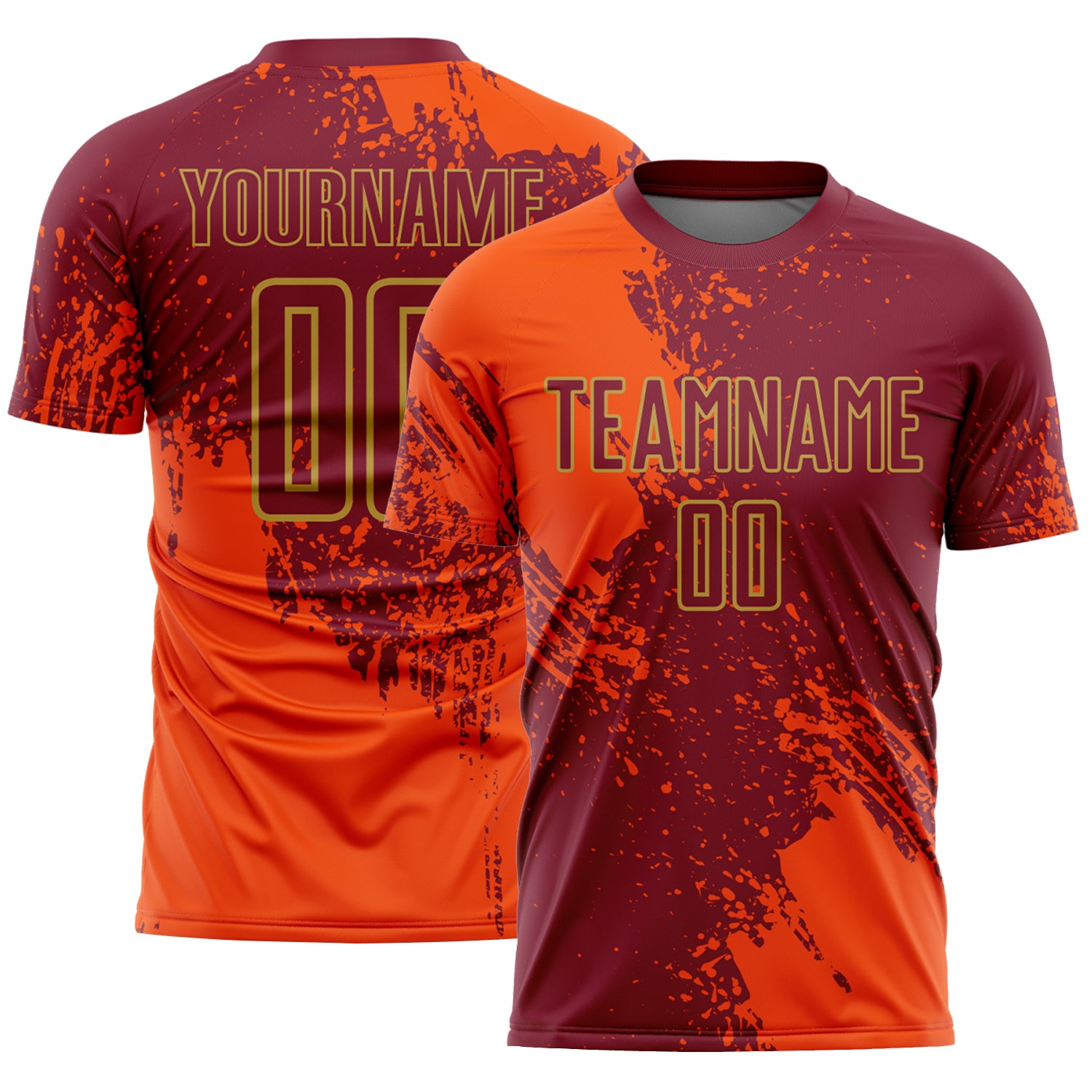 Custom Crimson Orange-Old Gold Abstract Brush Stroke Sports Sublimation Soccer Uniform Jersey
