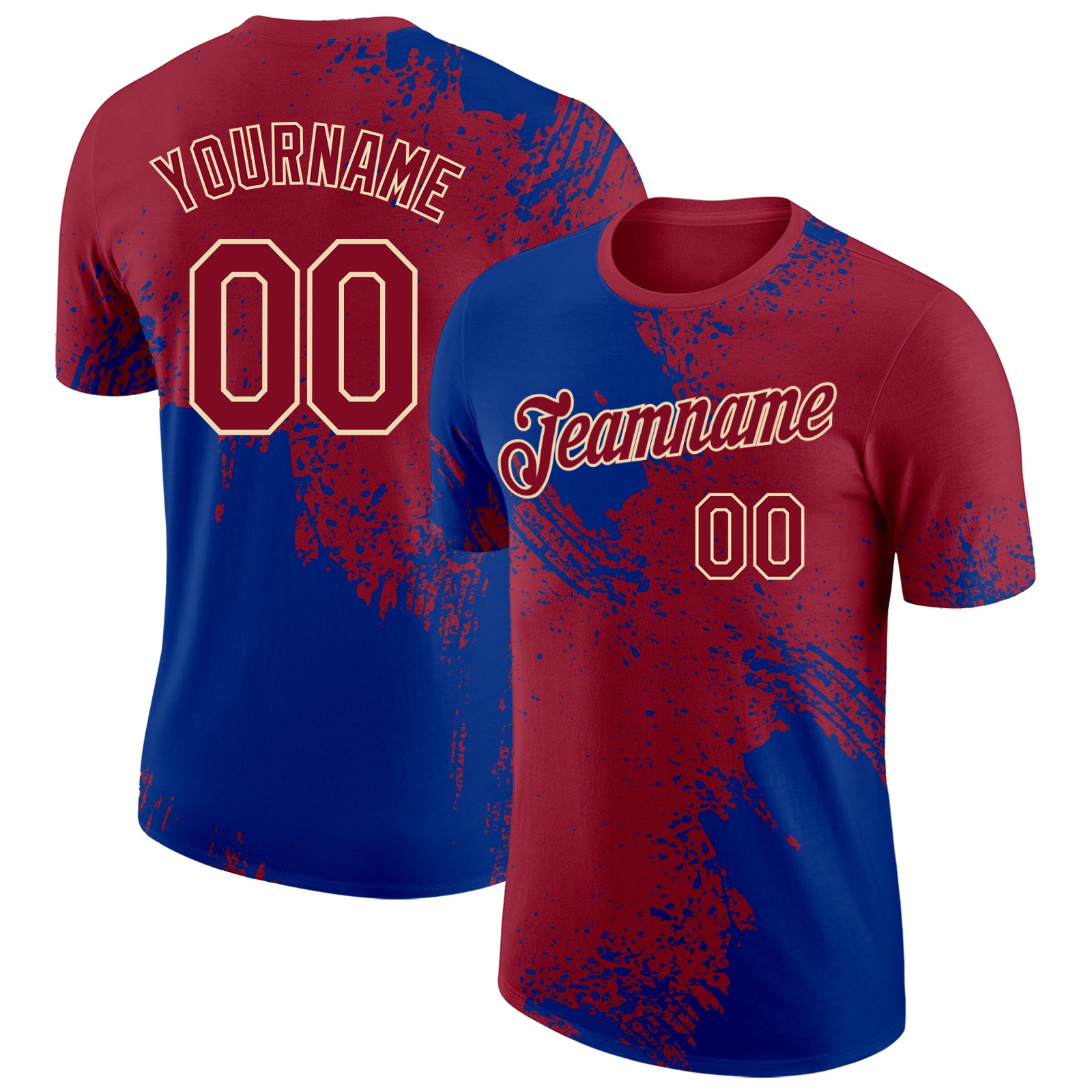 Custom Crimson Royal-Cream Abstract Brush Stroke Performance T-Shirt
