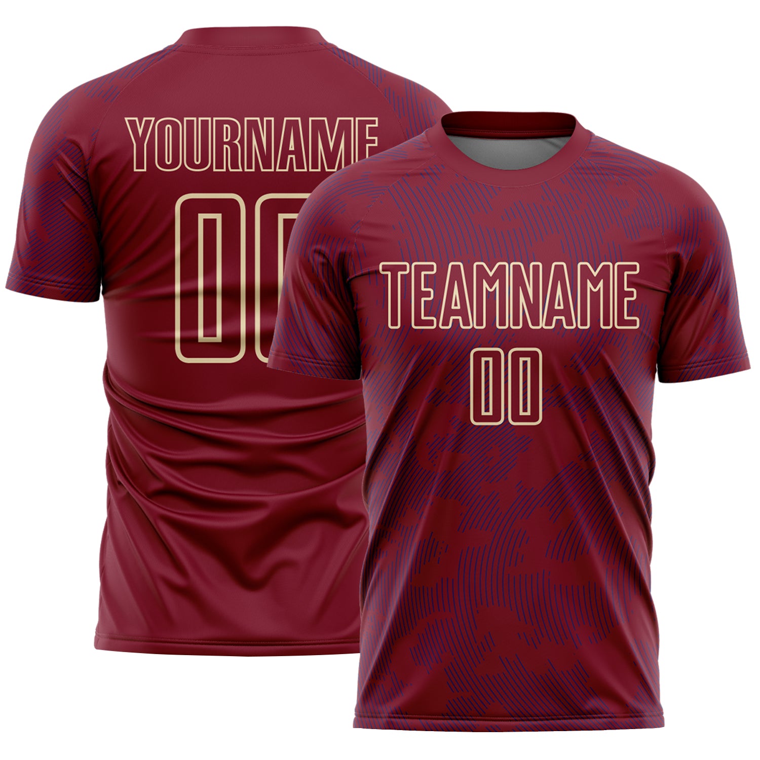 Custom Crimson Royal-Cream Curve Lines Sublimation Soccer Uniform Jersey