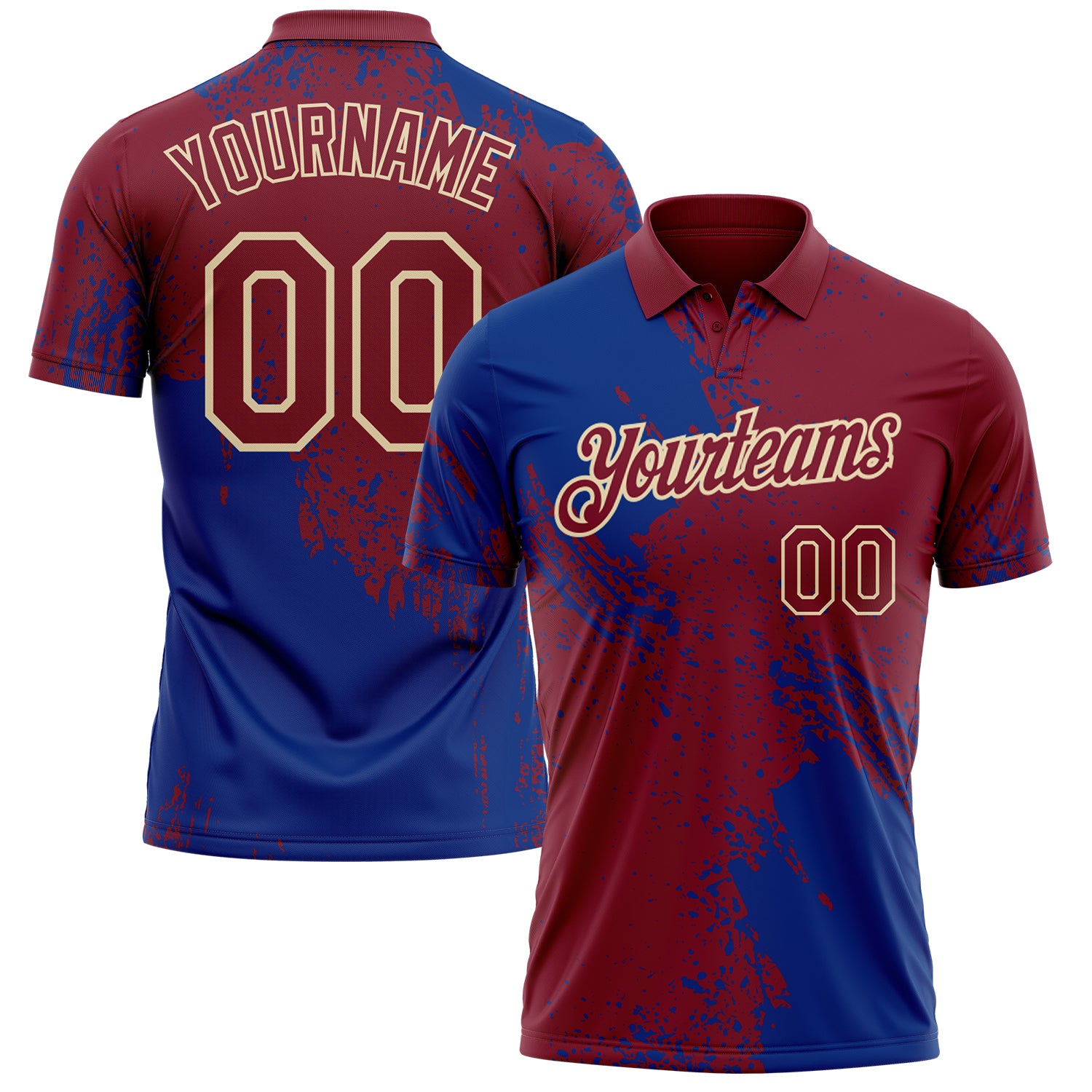 Custom Crimson Royal-Cream Distressed Scratch Brush Stroke Performance Polo Shirt