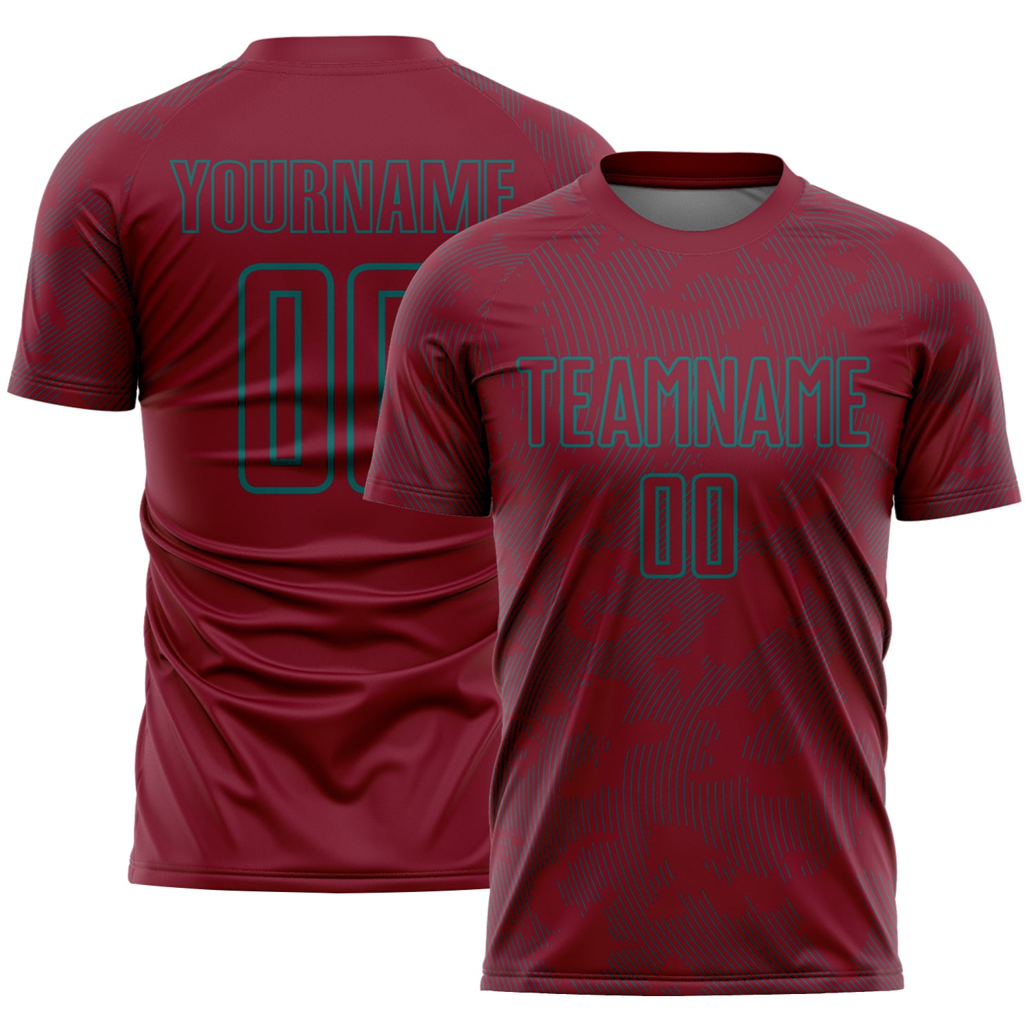 Custom Crimson-Teal Curve Lines Sublimation Soccer Uniform Jersey