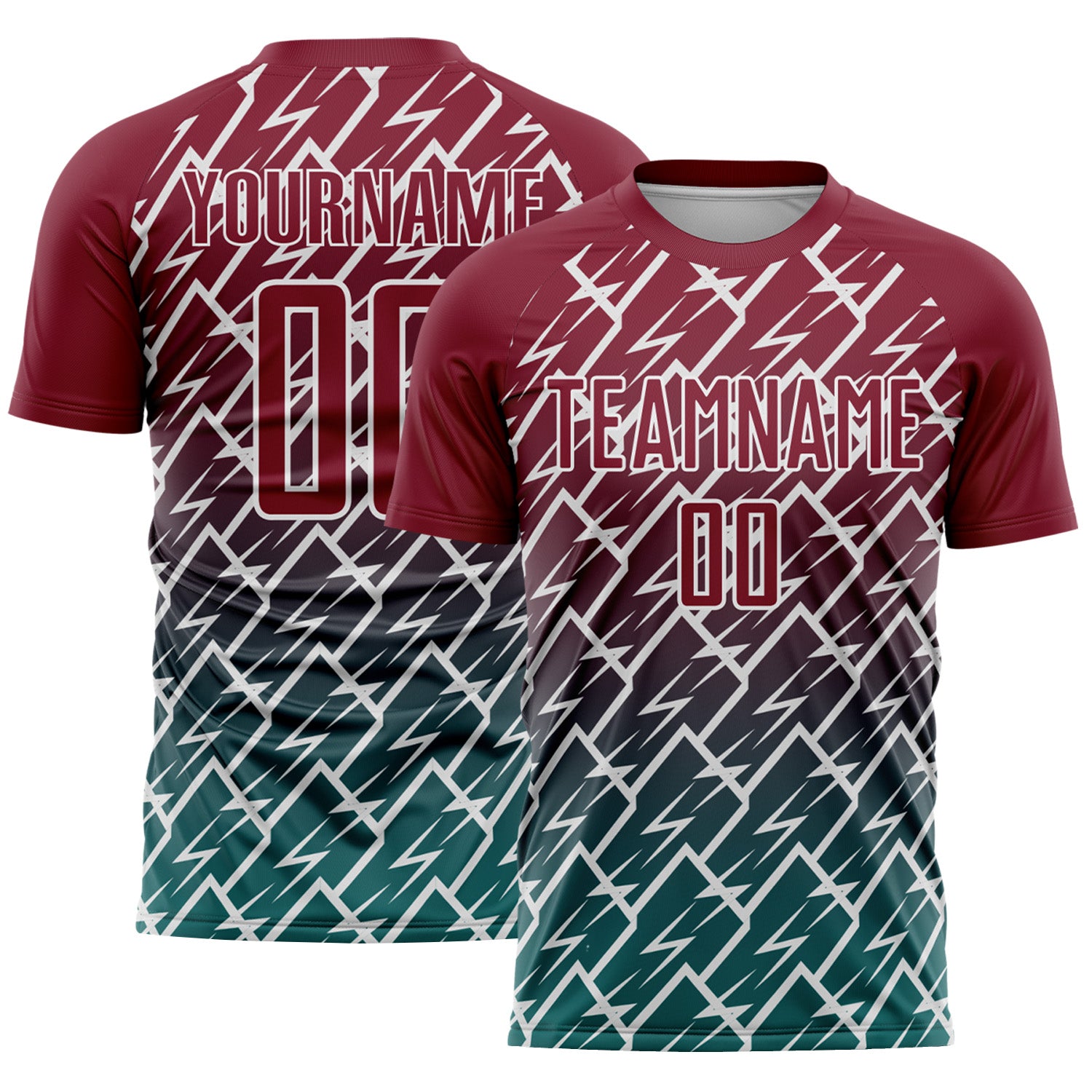 Custom Crimson Teal-White Lightning Sports Sublimation Soccer Uniform Jersey