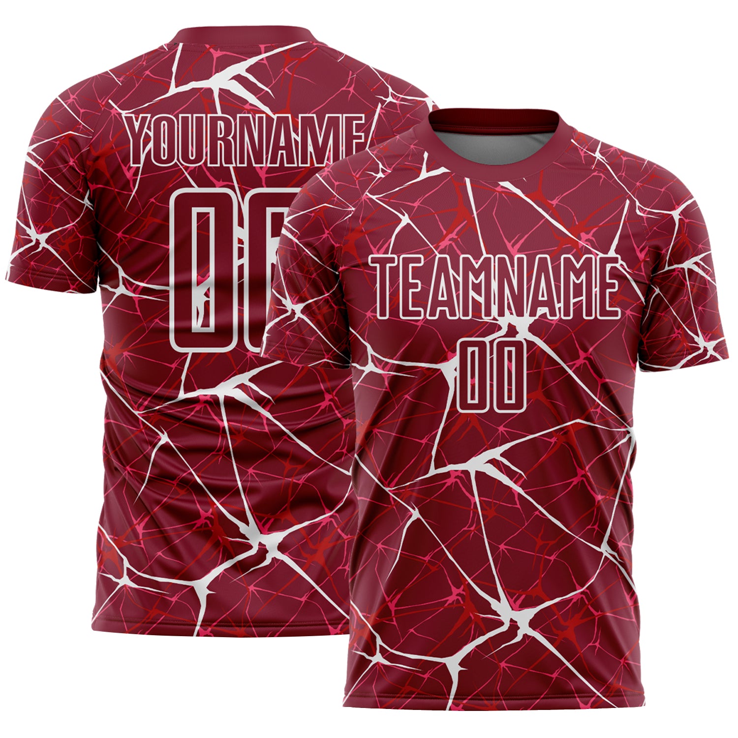 Custom Crimson-White Abstract Network Crackle Sublimation Soccer Uniform Jersey
