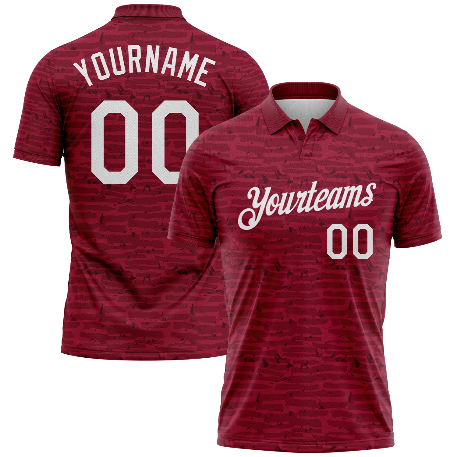 Custom Crimson-White Distressed Fragment Brush Stroke Performance Polo Shirt