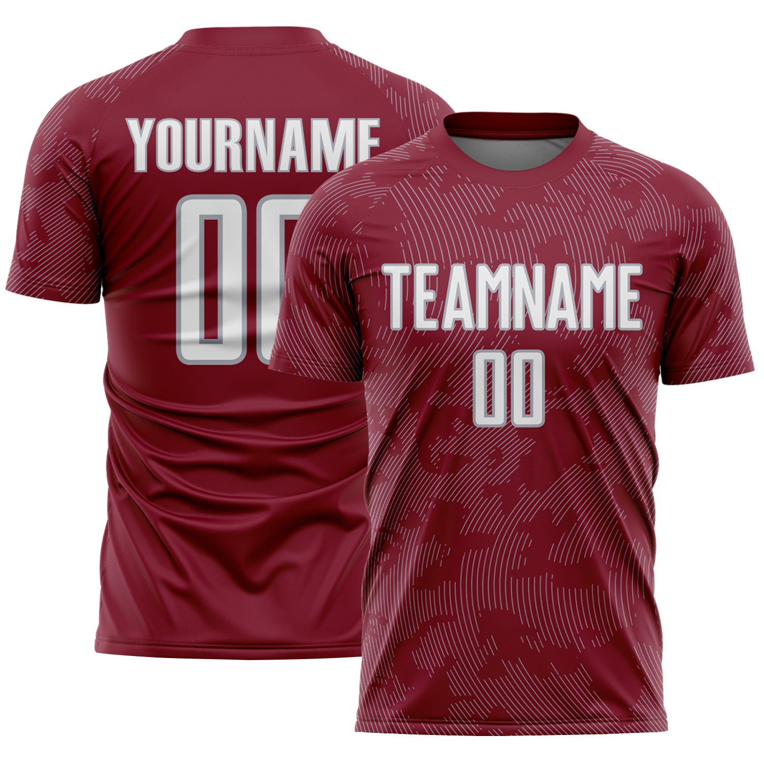 Custom Crimson White-Gray Curve Lines Sublimation Soccer Uniform Jersey