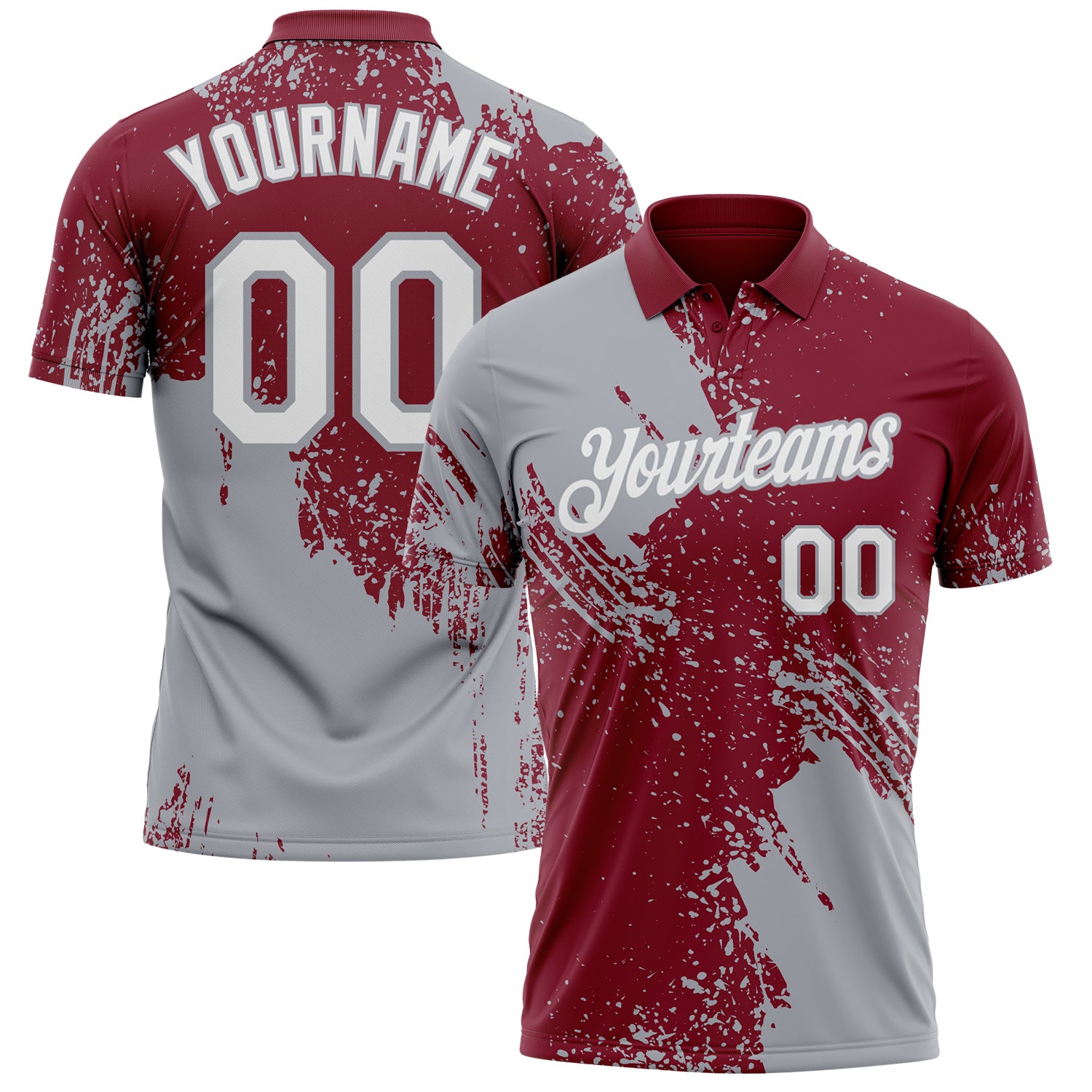 Custom Crimson White-Gray Distressed Scratch Brush Stroke Performance Polo Shirt