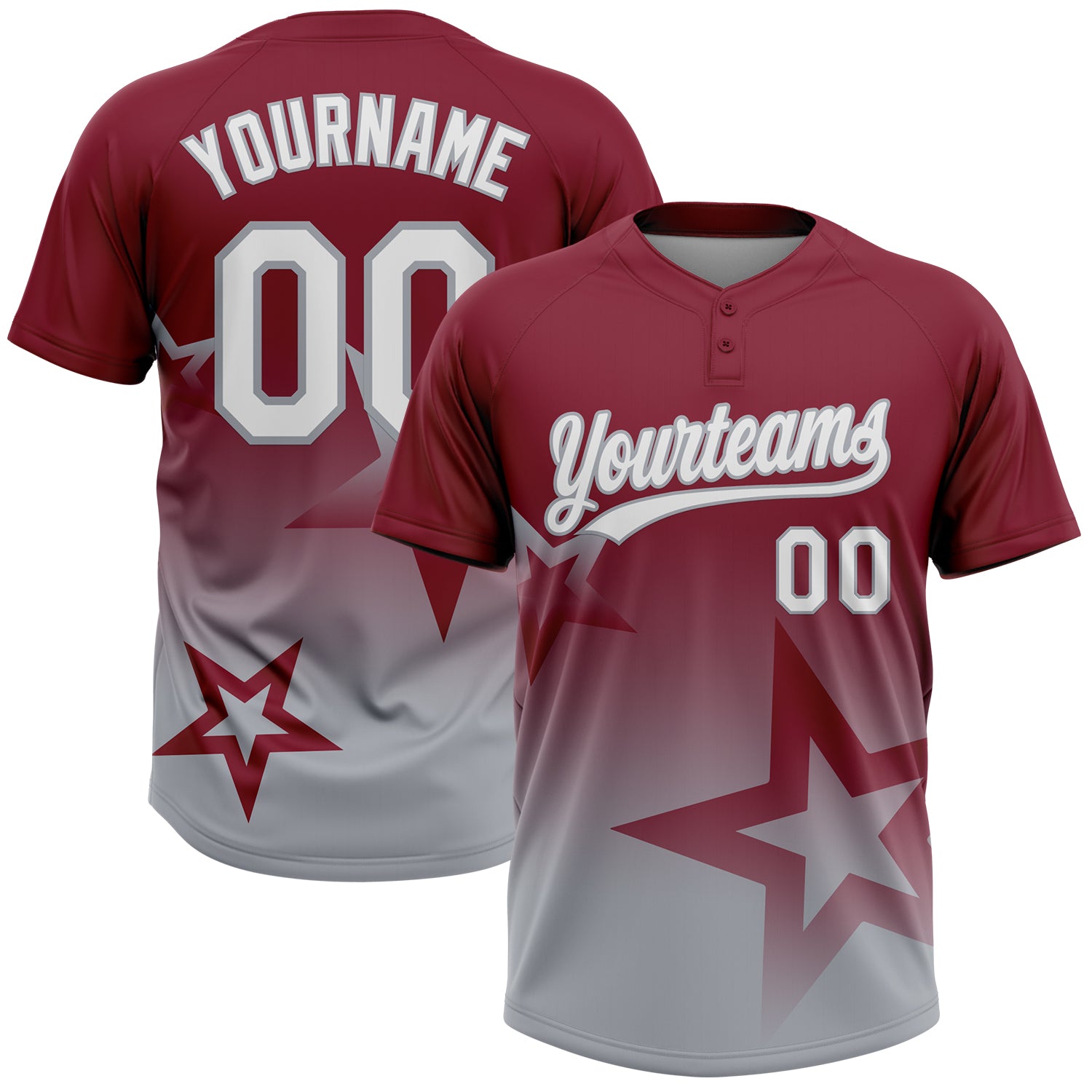 Custom Crimson White-Gray Gradient Style Twinkle Star Two-Button Unisex Softball Jersey