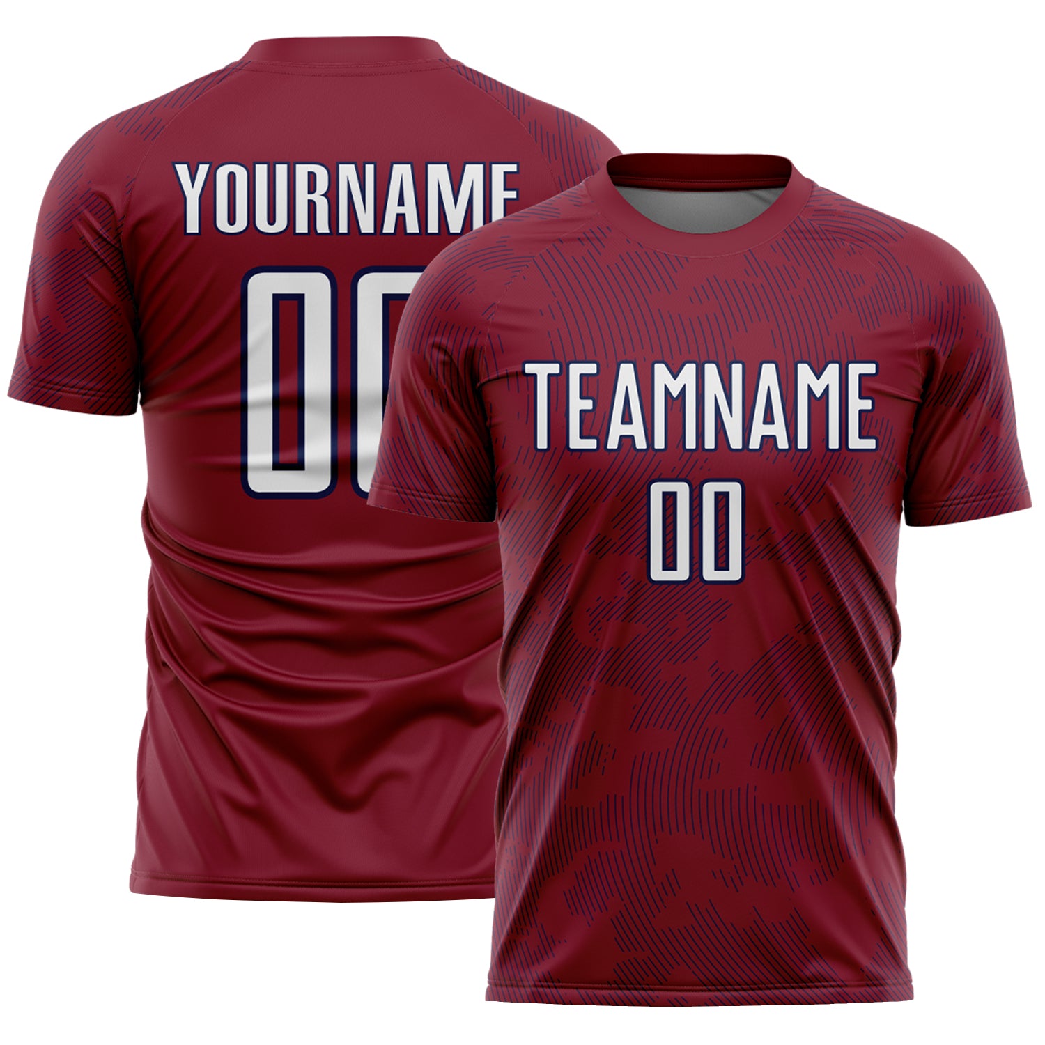 Custom Crimson White-Navy Curve Lines Sublimation Soccer Uniform Jersey
