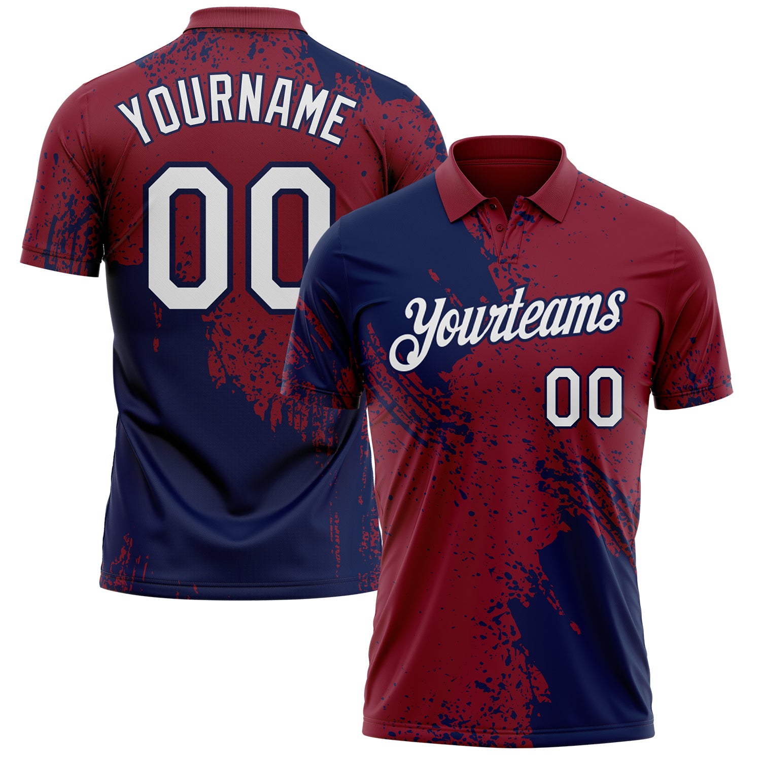 Custom Crimson White-Navy Distressed Scratch Brush Stroke Performance Polo Shirt