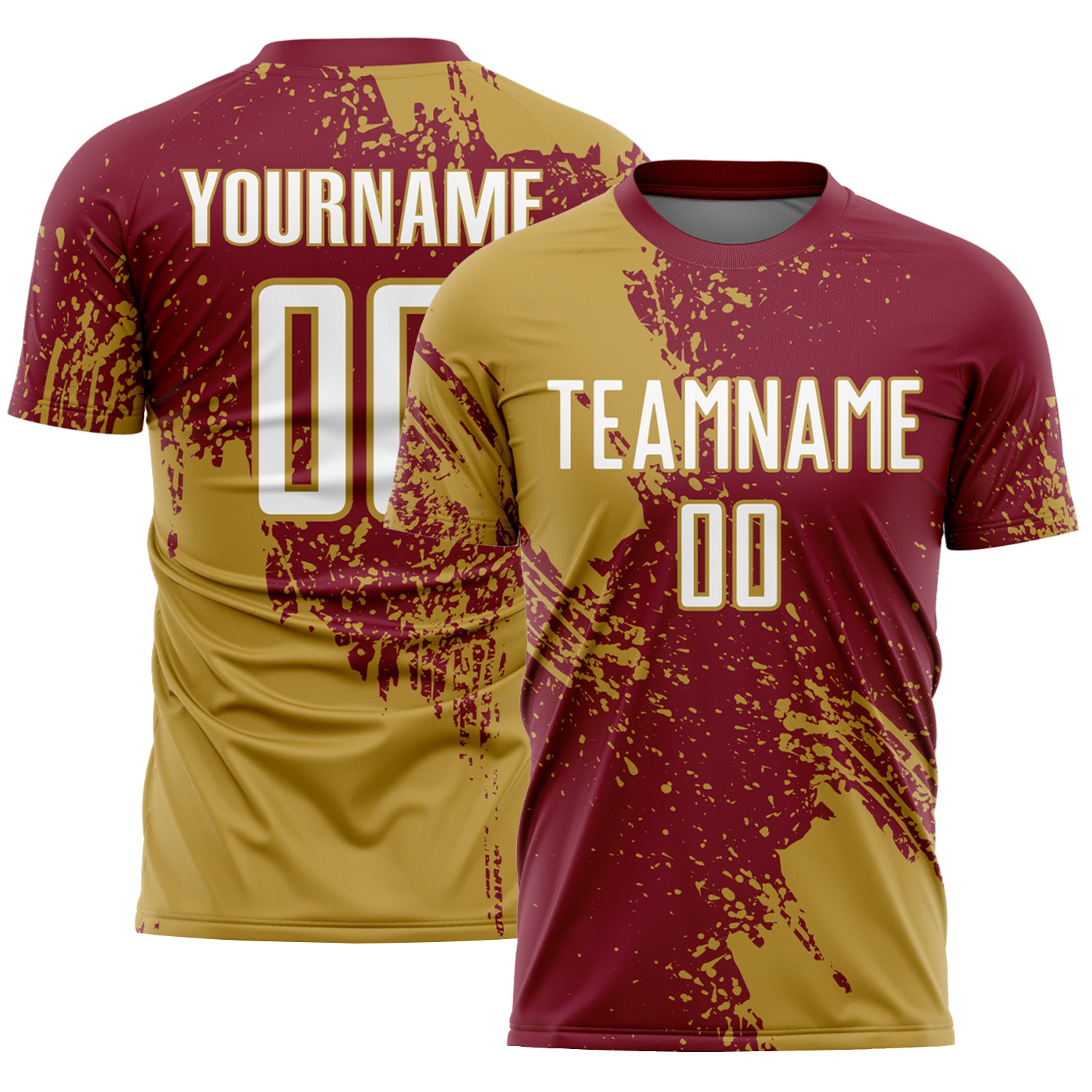 Custom Crimson White-Old Gold Abstract Brush Stroke Sports Sublimation Soccer Uniform Jersey