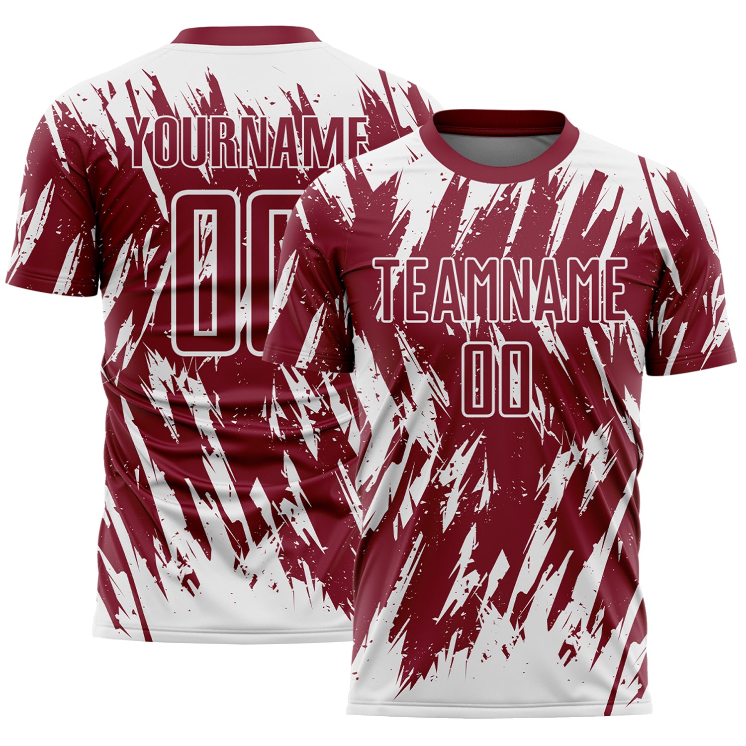 Custom Crimson-White Splatter Torn Sharp Brush Stroke Sublimation Soccer Uniform Jersey