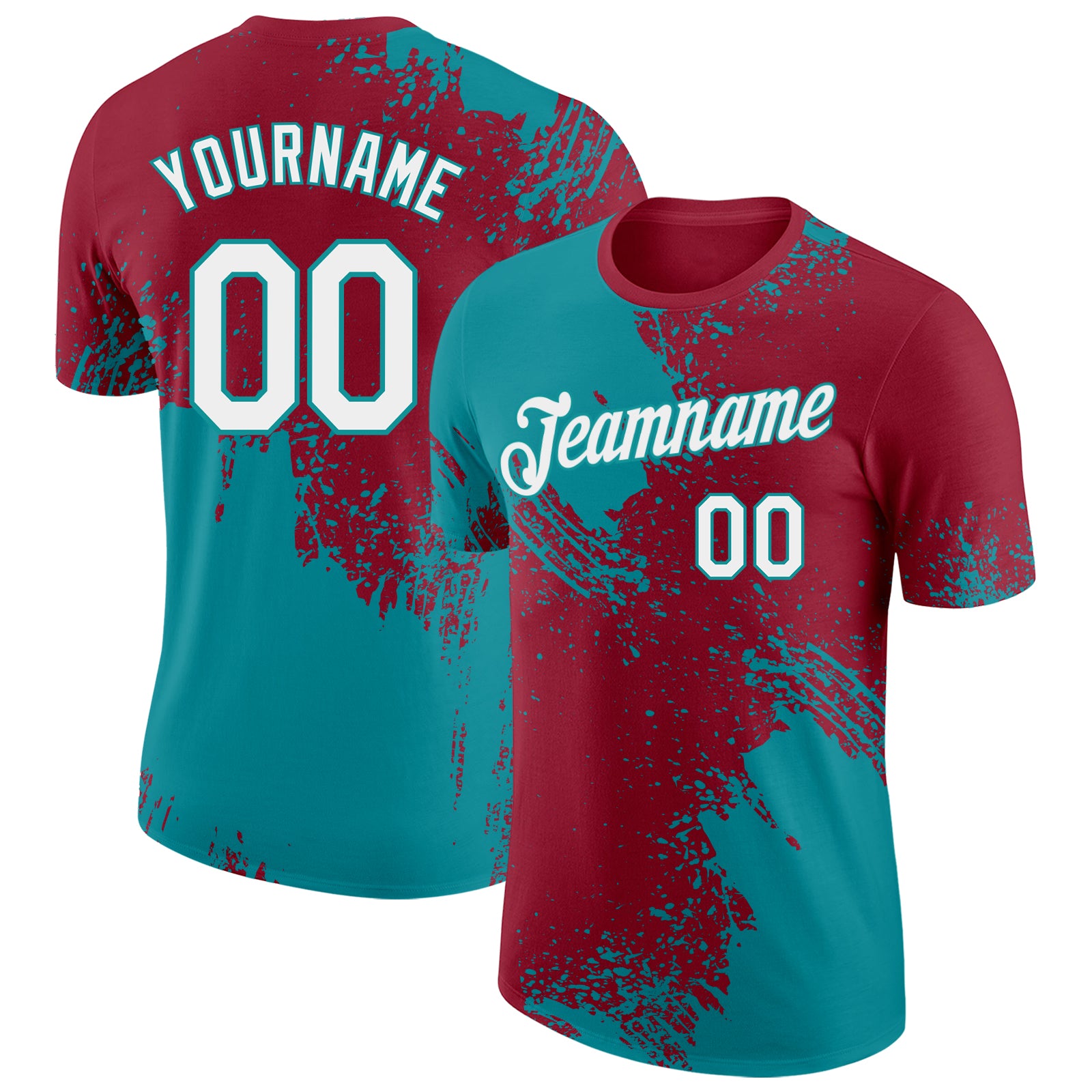Custom Crimson White-Teal Abstract Brush Stroke Performance T-Shirt