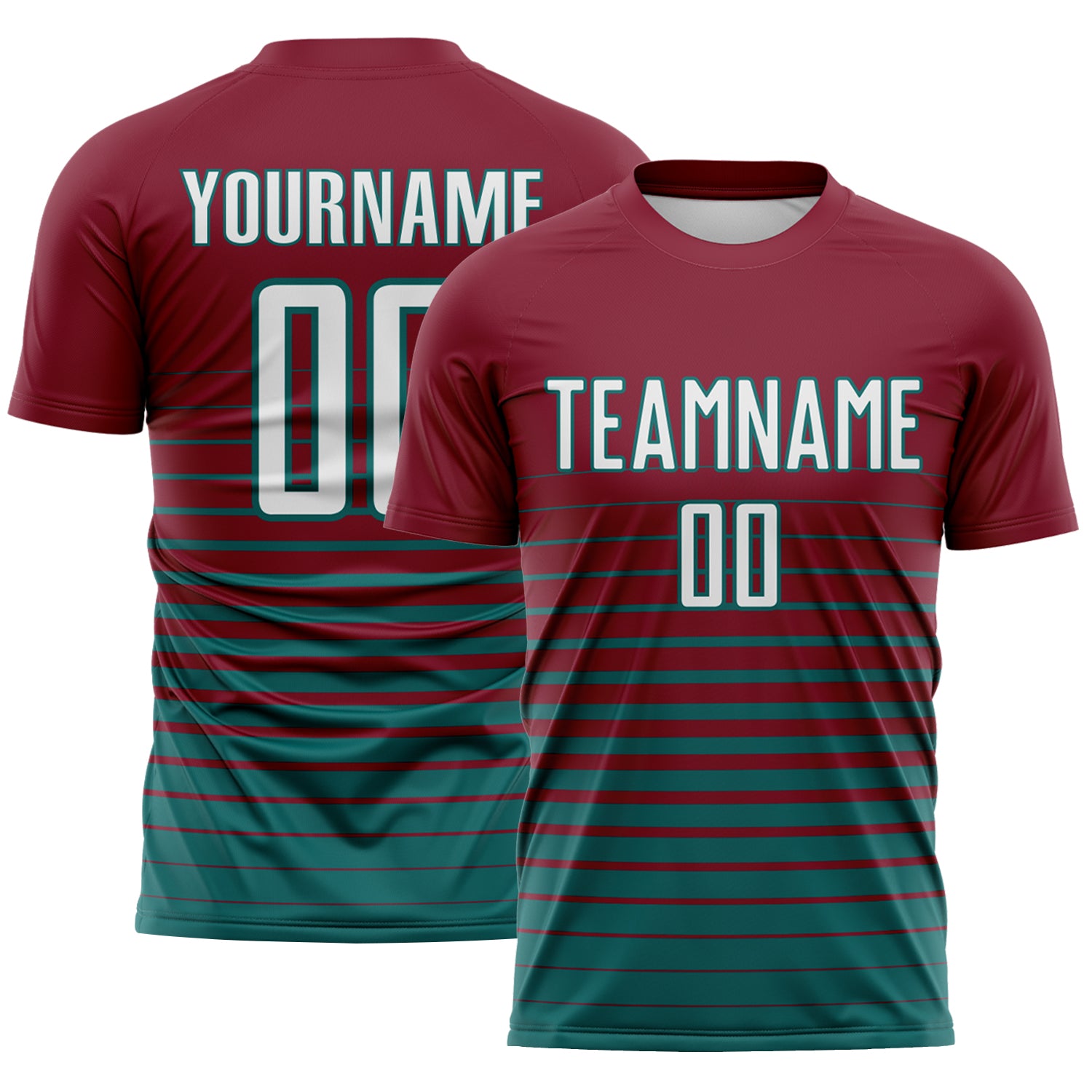 Custom Crimson White-Teal Gradient Pinstripe Sublimation Soccer Uniform Jersey