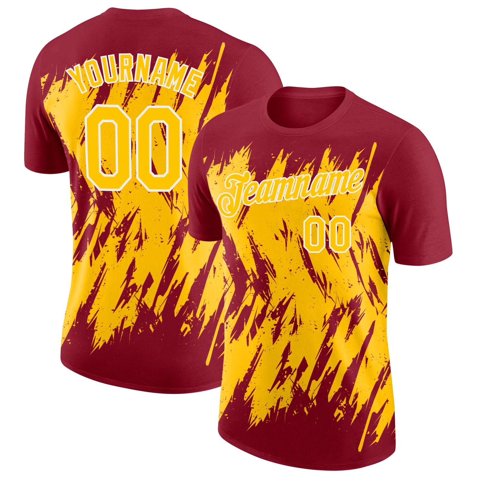 Custom Crimson Yellow-White Torn Sharp Brush Stroke Splatter Performance T-Shirt