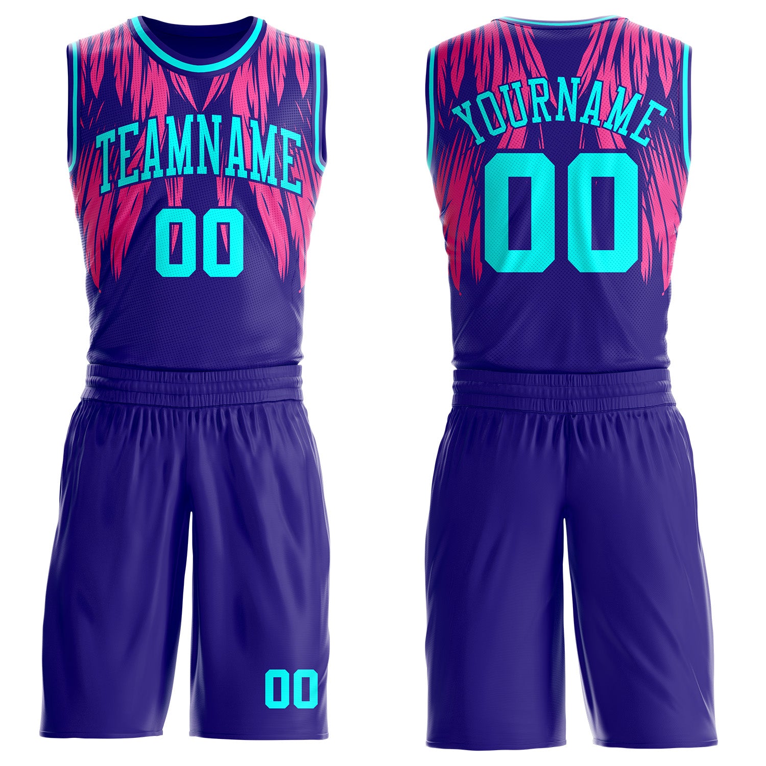 Custom Dark Purple-Blue Feather Wing Boho Style Round Neck Sublimation Basketball Uniform Jersey