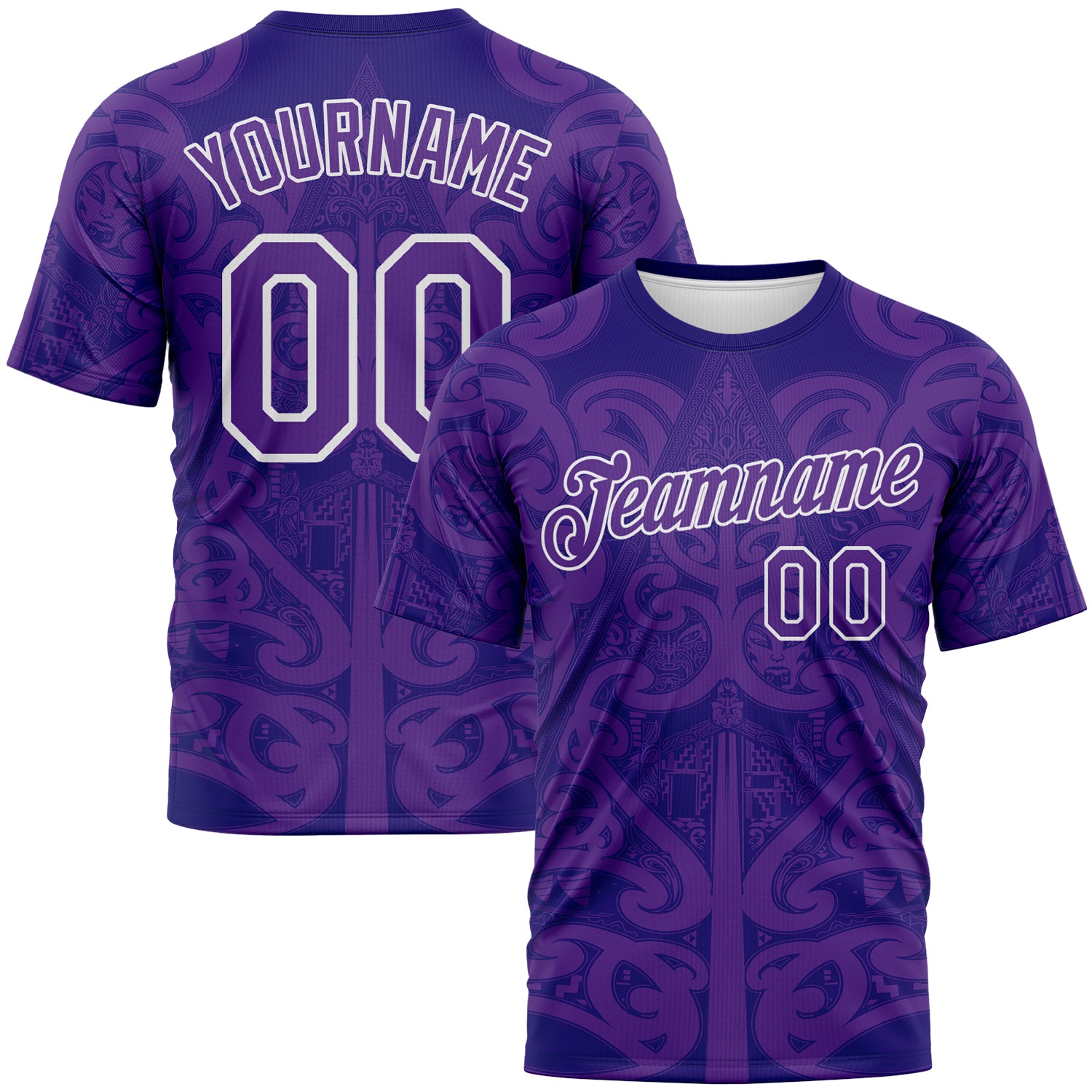 Custom Dark Purple Purple-White 3D Pattern Maori Tribal Tattoo Performance T-Shirt