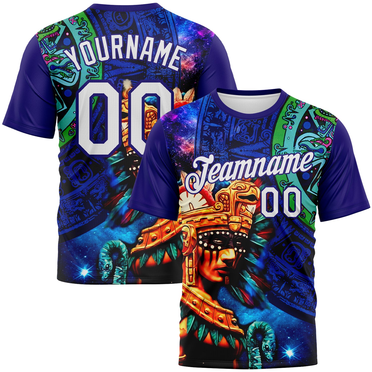 Custom Dark Purple-White 3D Pattern Azteca Huitzilopochtli Performance T-Shirt