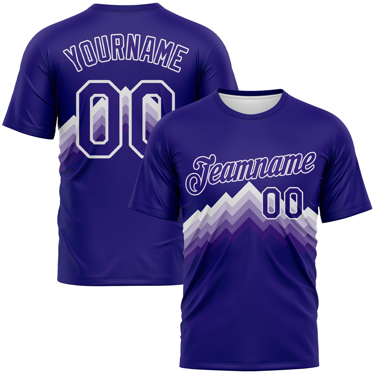 Custom Dark Purple-White 3D Pattern Zigzag Step Fade Effect Performance T-Shirt