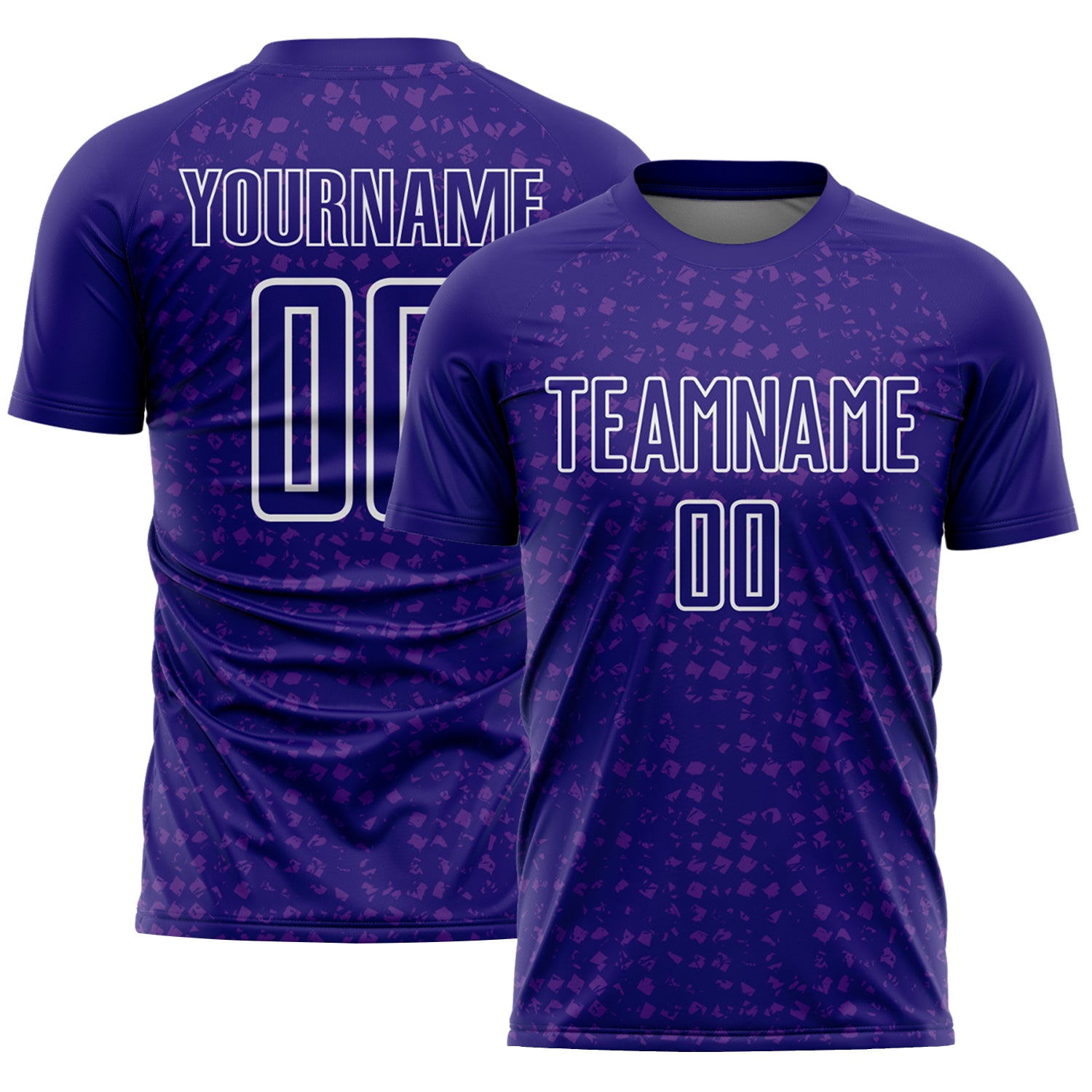 Custom Dark Purple White-Purple Digital Geometric Fragment Speckles Sublimation Soccer Uniform Jersey