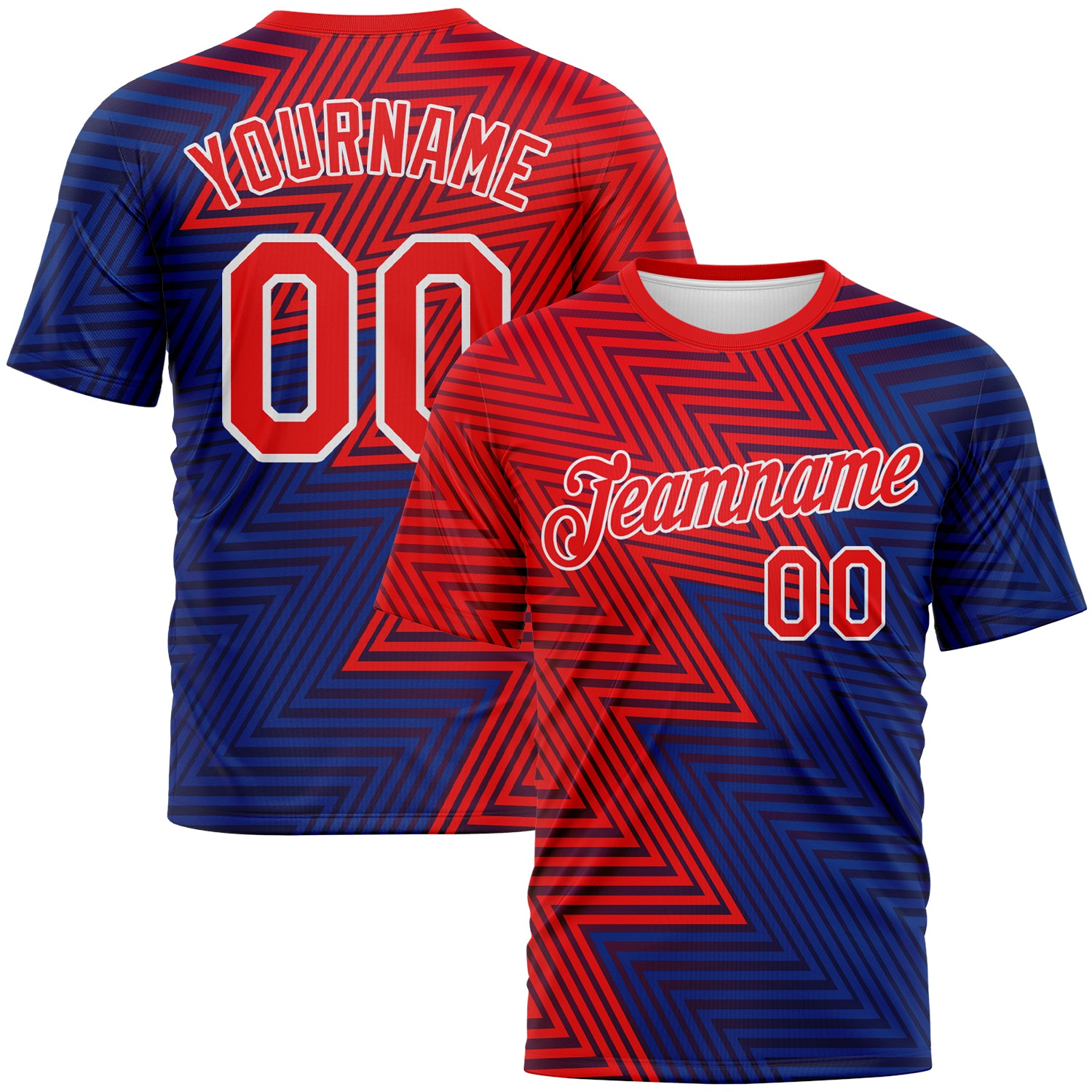Custom Fire Red Blue-White 3D Pattern Zigzag Lineal Performance T-Shirt