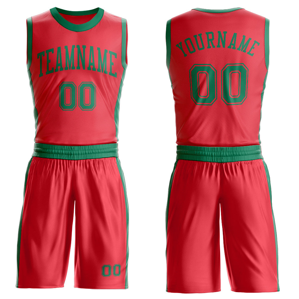 Custom Fire Red Kelly Green Round Neck Suit Basketball Jersey