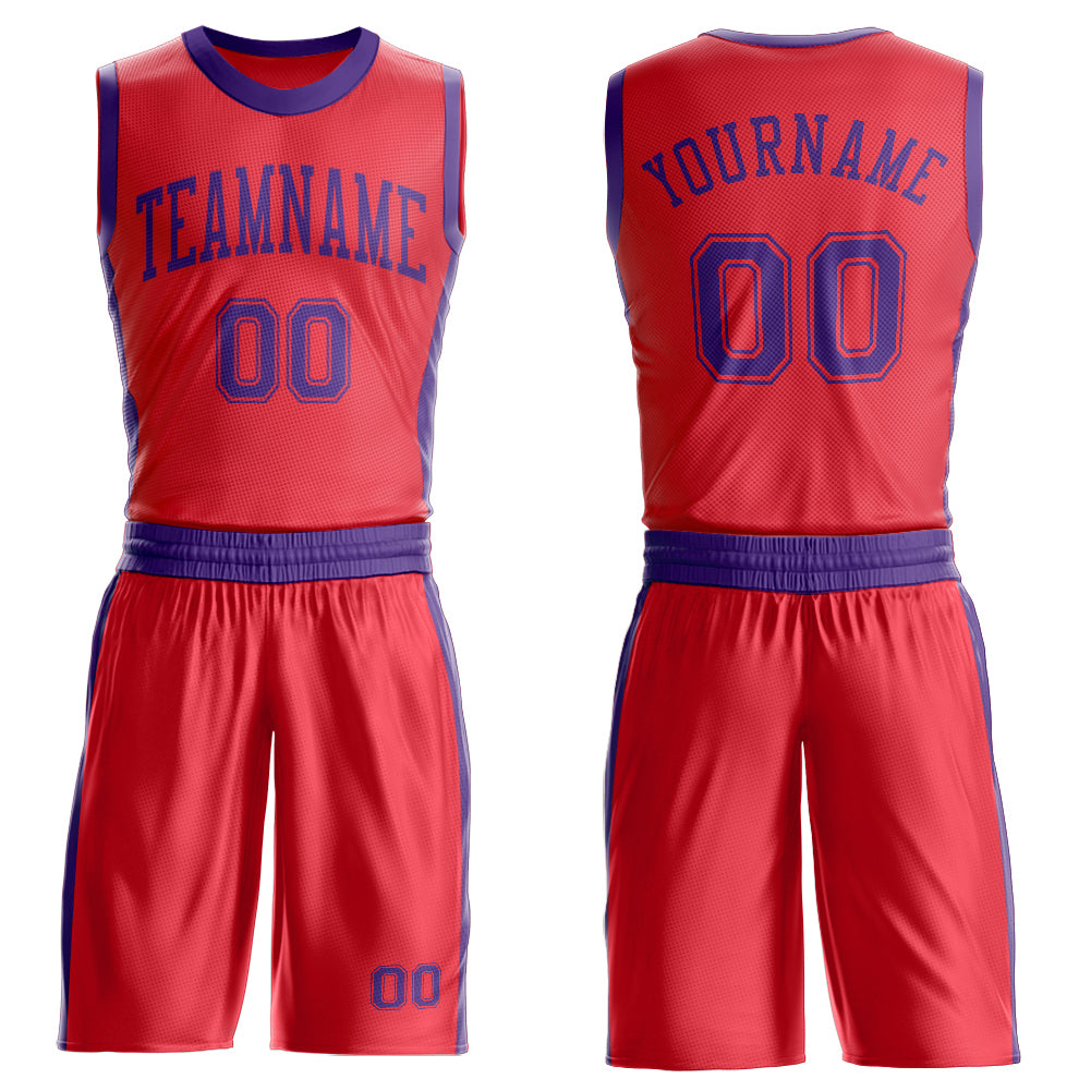 Custom Fire Red Purple Round Neck Suit Basketball Jersey