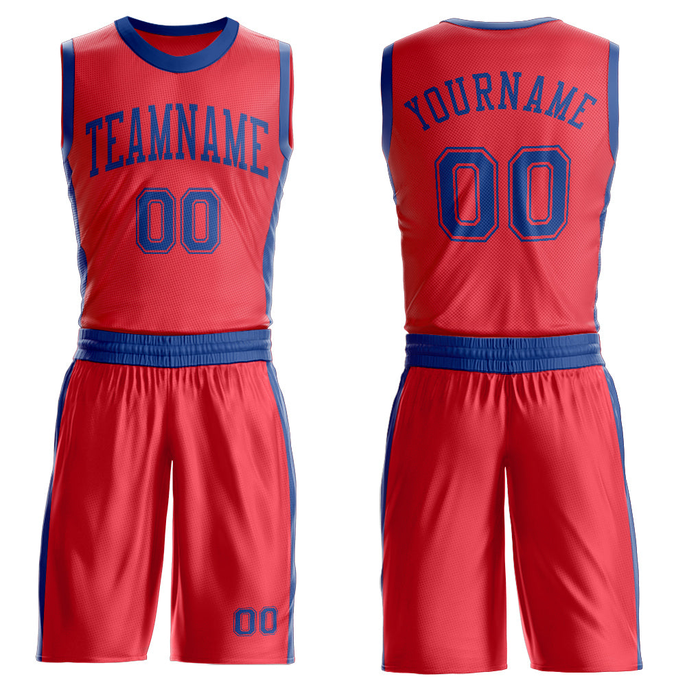 Custom Fire Red Royal Round Neck Suit Basketball Jersey