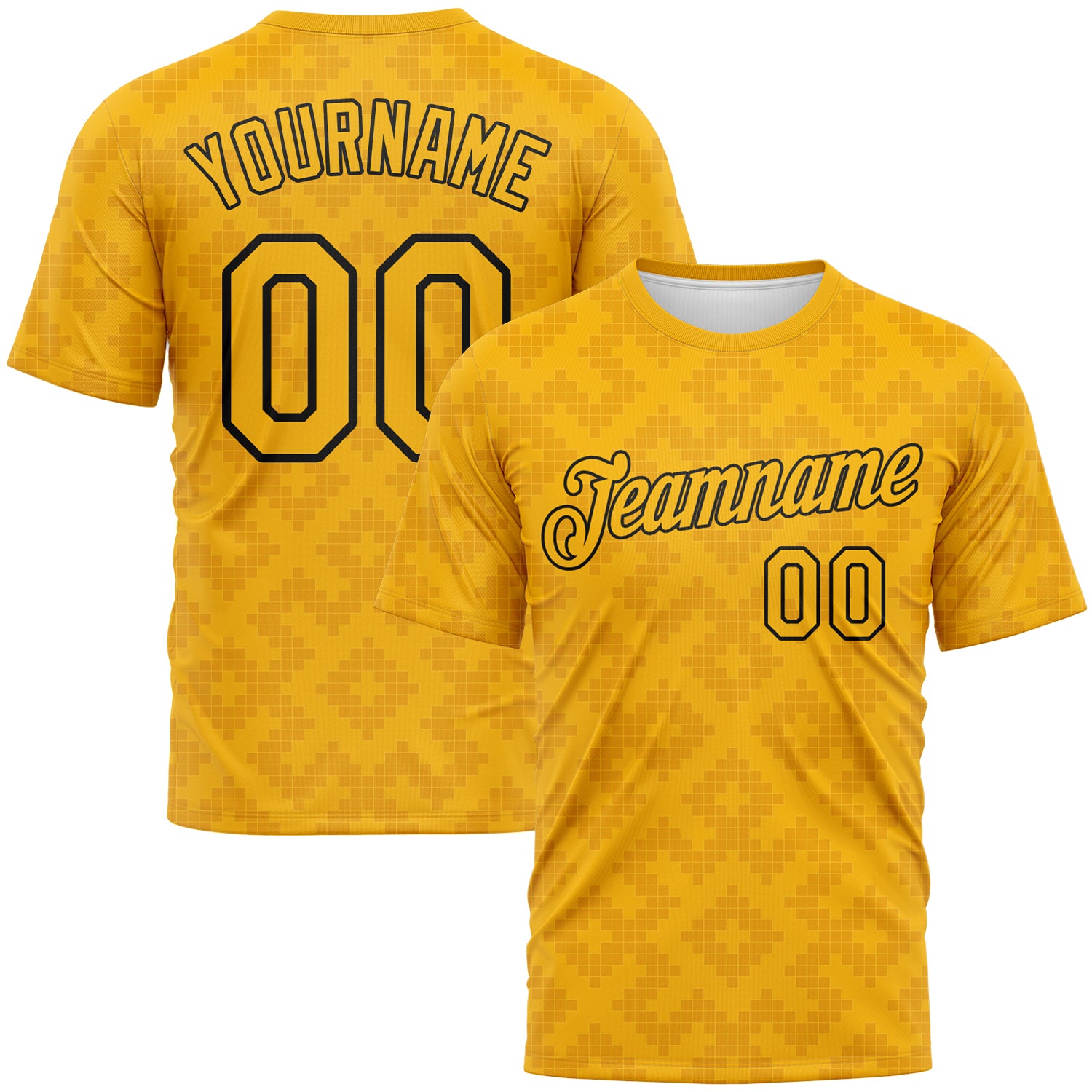 Custom Gold-Black 3D Pattern Geometric Diamond Subtle Grid Performance T-Shirt