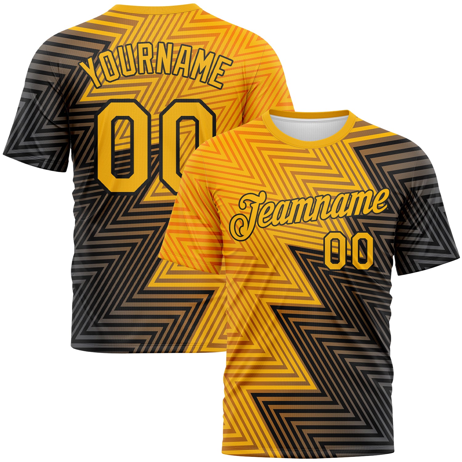 Custom Gold-Black 3D Pattern Zigzag Lineal Performance T-Shirt