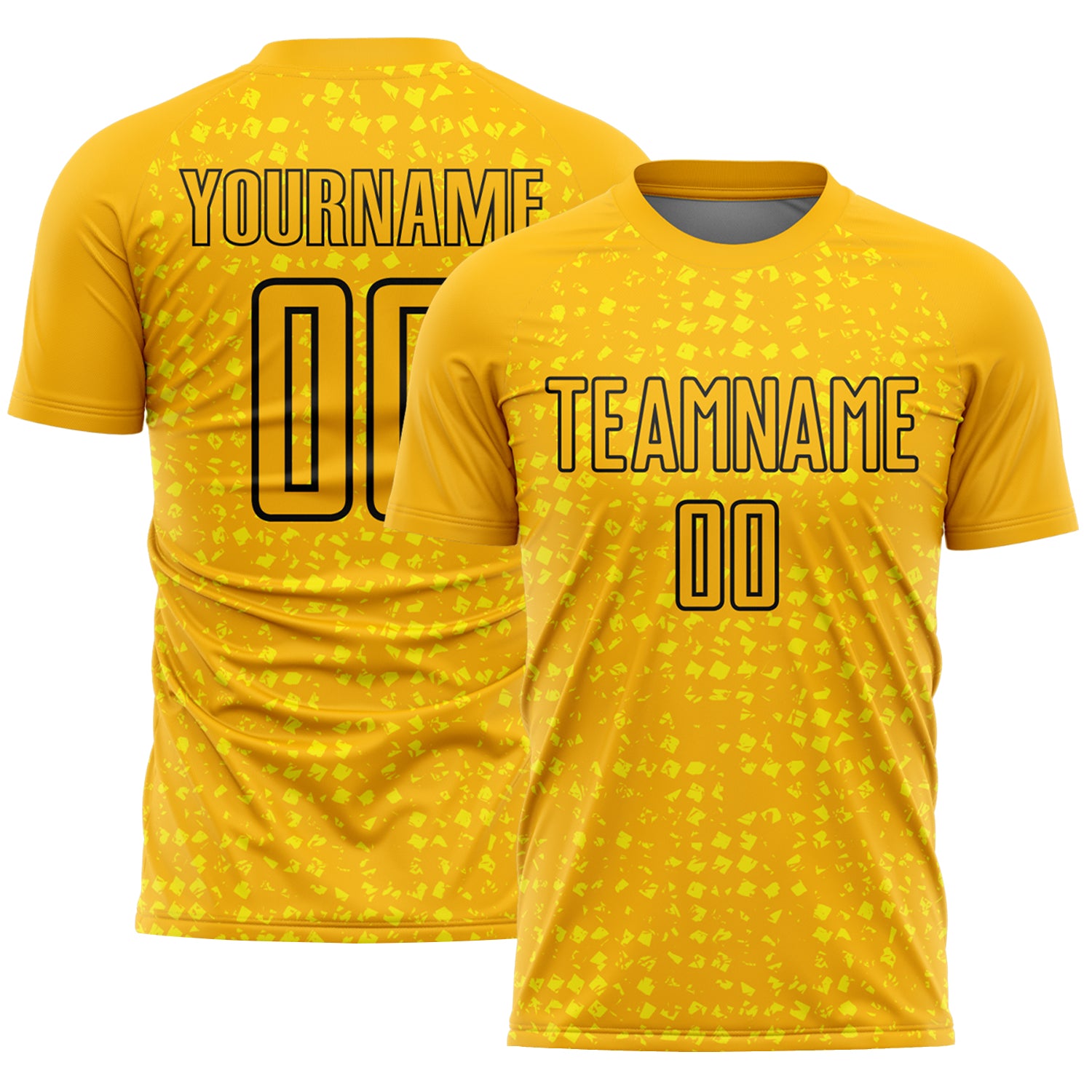 Custom Gold Black-Light Yellow Digital Geometric Fragment Speckles Sublimation Soccer Uniform Jersey